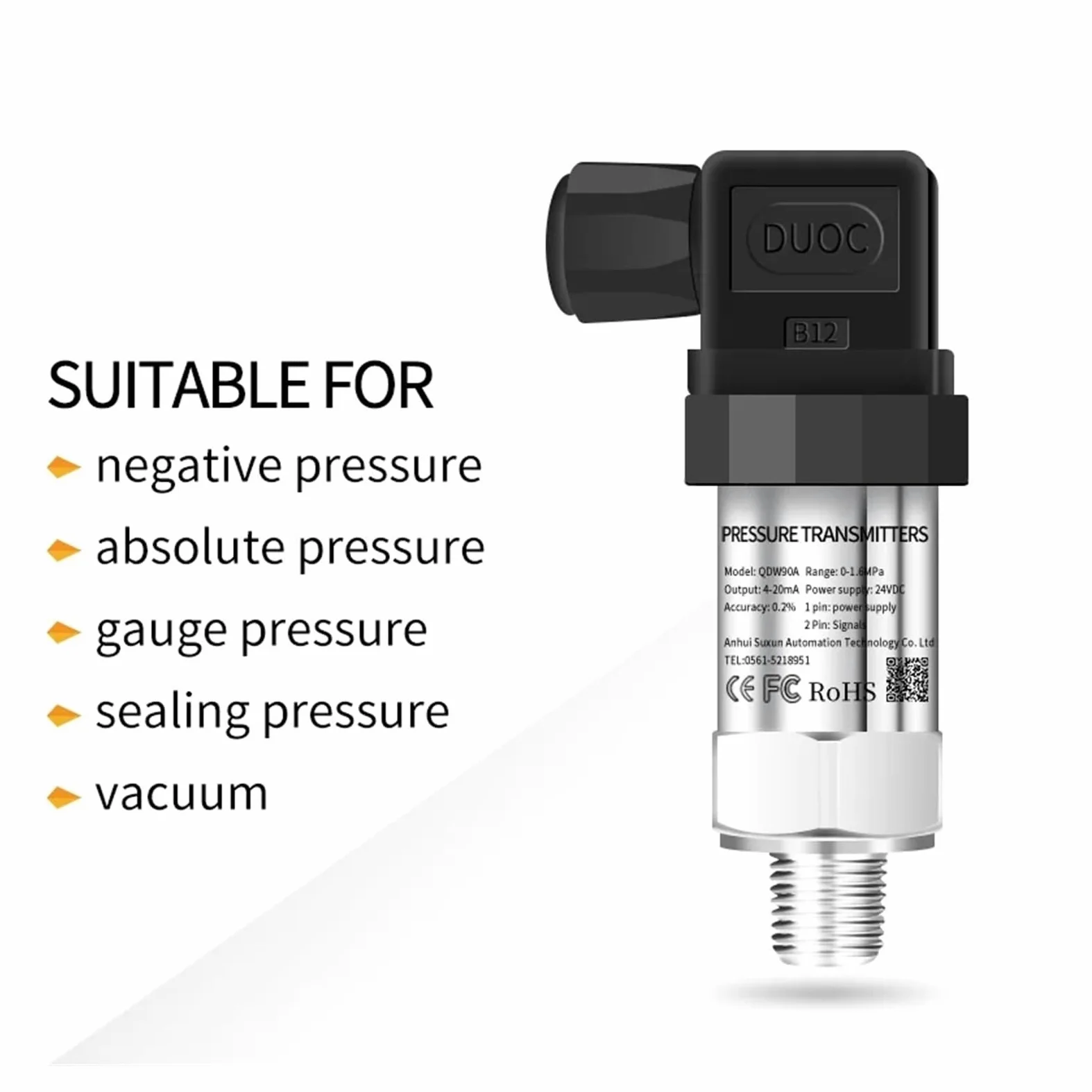 Transmisor de presión de Aire for Gas Combustible G1/4 24V 4-20mA 0-10V 0-600bar Sensor transductor de presión de Acero Inoxidable Opcional(0.5-4.5vout 5v Power)