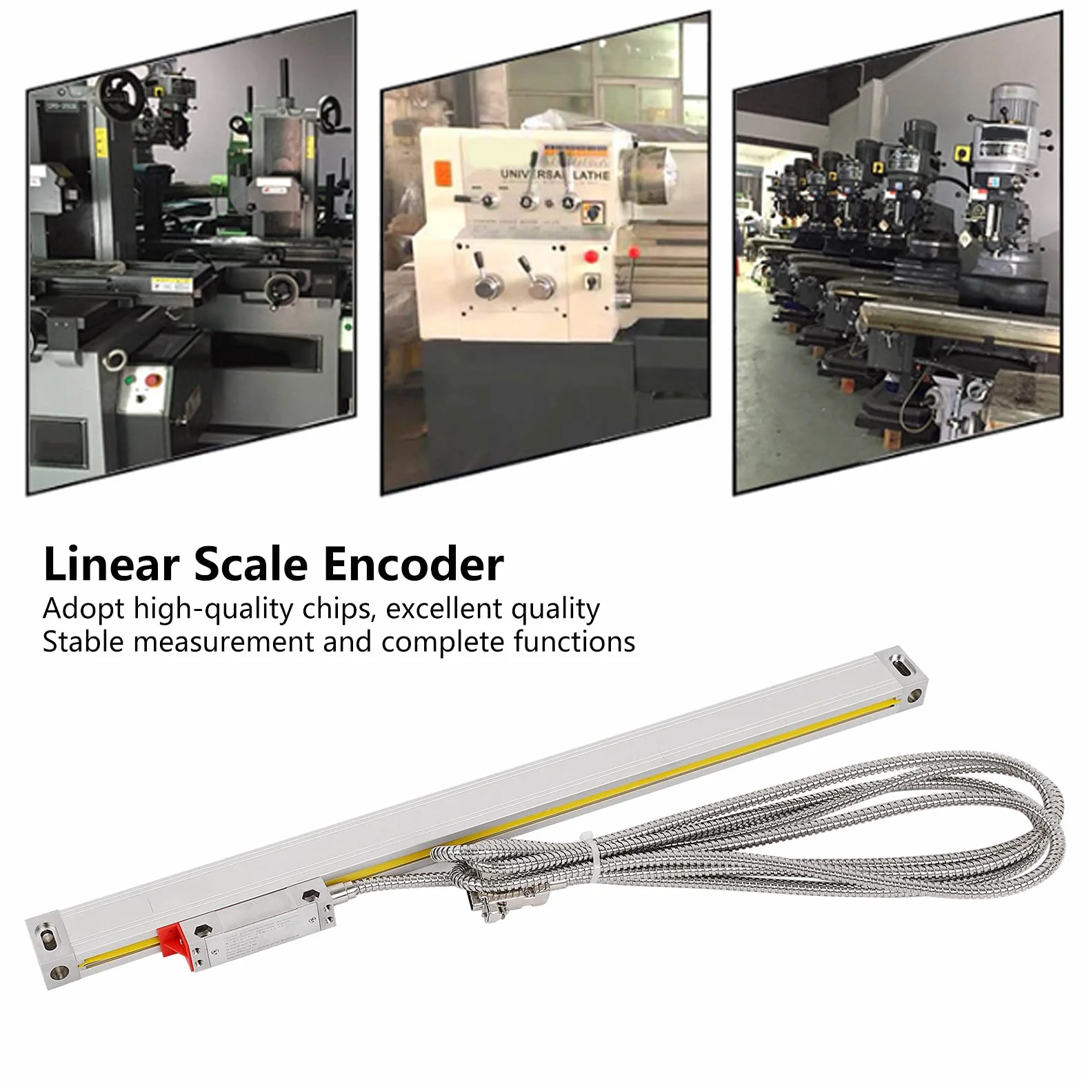 Codificador de Escala Lineal, Codificador de Regla Lineal, Codificador de Escala Lineal óptica Sensor de Regla de Rejilla de 5 μm de Alta Precisión para Torno DC5V con Cable (800)