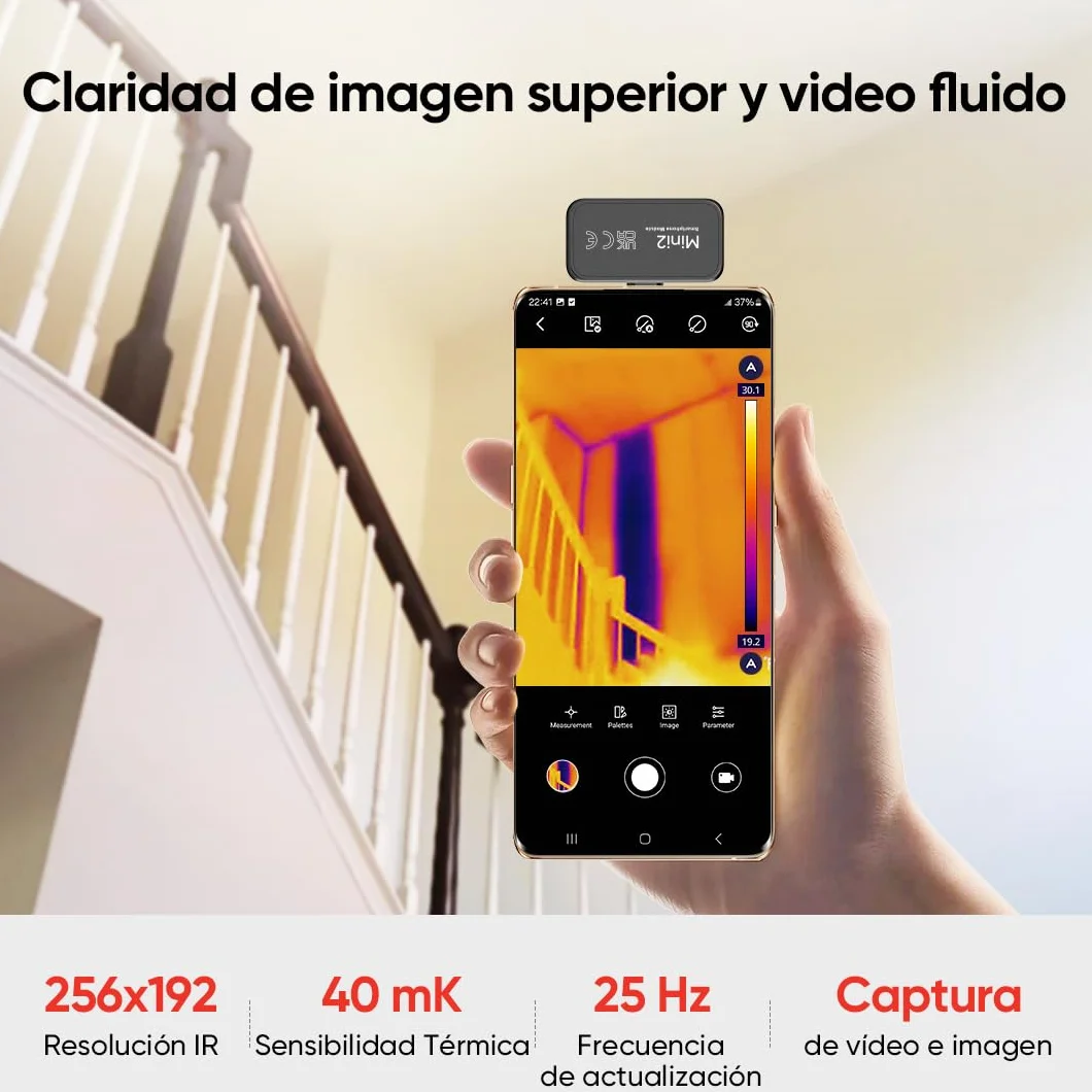 Cámara térmica HIKMICRO Mini2 Android, resolución IR de 256 x 192, Cámara termográfica, frecuencia de imagen de 25 Hz, gran angular de 50°, 49.152 píxeles, -20°C a 350°C, USB-C (no apta para iPhone)