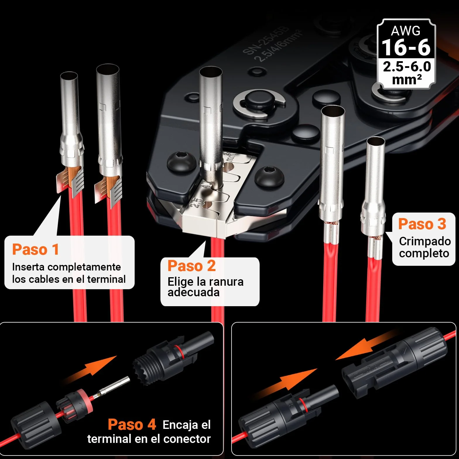Preciva Kit Crimpadora MC4 2,5-6 mm² AWG16-10 Terminales Solares Conectores Fotovoltaicos Impermeable 2 Llaves Maletín