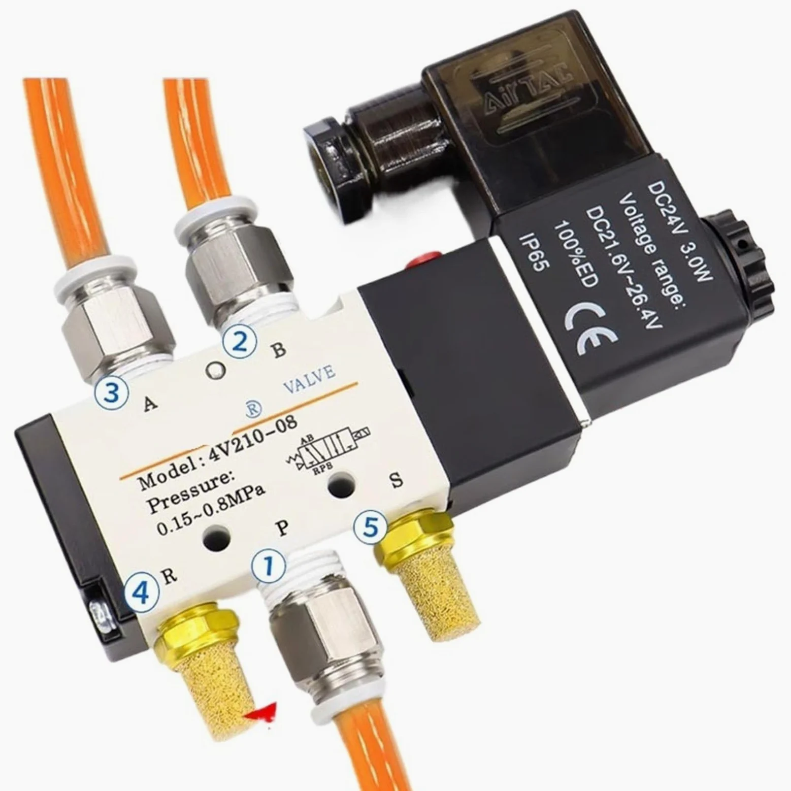 Electroválvula neumática de 5/2 vías 4V110-06, 4V210-08, 4V310-10, 4V410-15, 12 V, 24 V, 110 V y 220 V, válvula de control de dirección(4V410-15,AC220V)