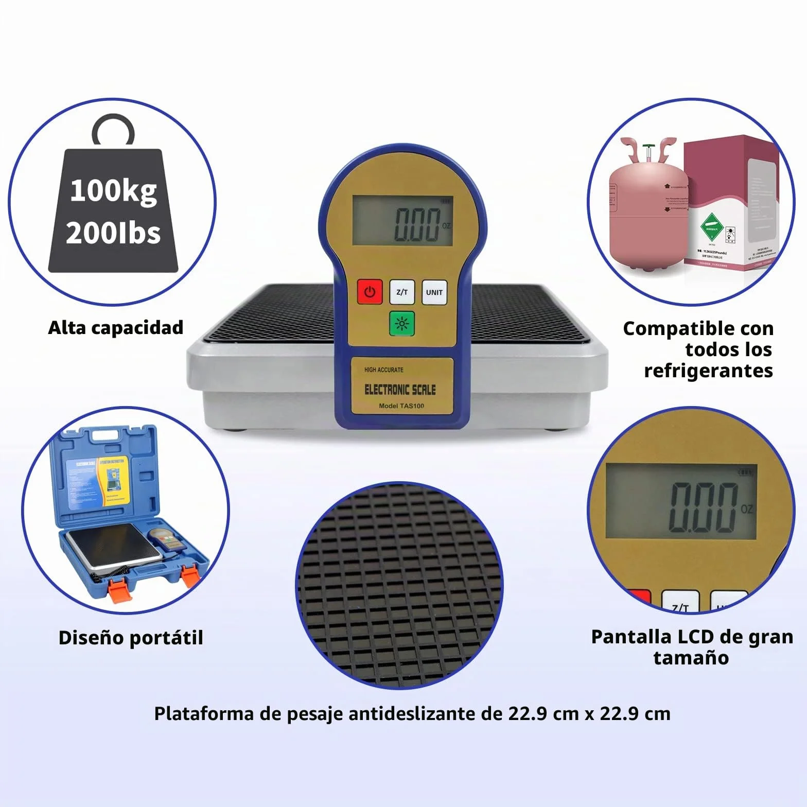 BACOENG 220lb/100kg Báscula de Carga Electrónico Digital Refrigerante de Precisión Calibration para HVAC, con Pantalla LCD de Iluminación Trasera y Estuche de Transporte Portátil