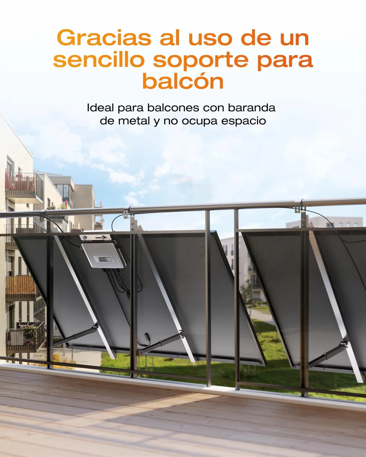 Kit solar ECOFLOW STREAM, inversor de 800W, 2 panele solare FV 400 W con 2*soporte de balcón de celosía, inversor de inyección a red inteligente con WiFi y control mediante aplicación para balcones