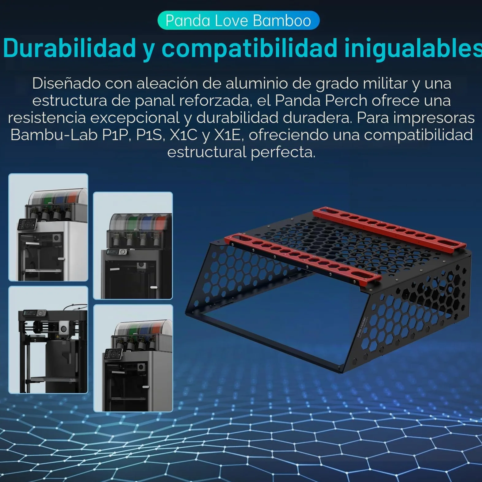 BIQU Panda Perch Dual AMS Soporte para impresora 3D Bambu-Lab P1P/P1S/X1C/X1E, herramienta de almacenamiento AMS con iluminación LED, soporte de aluminio ligero