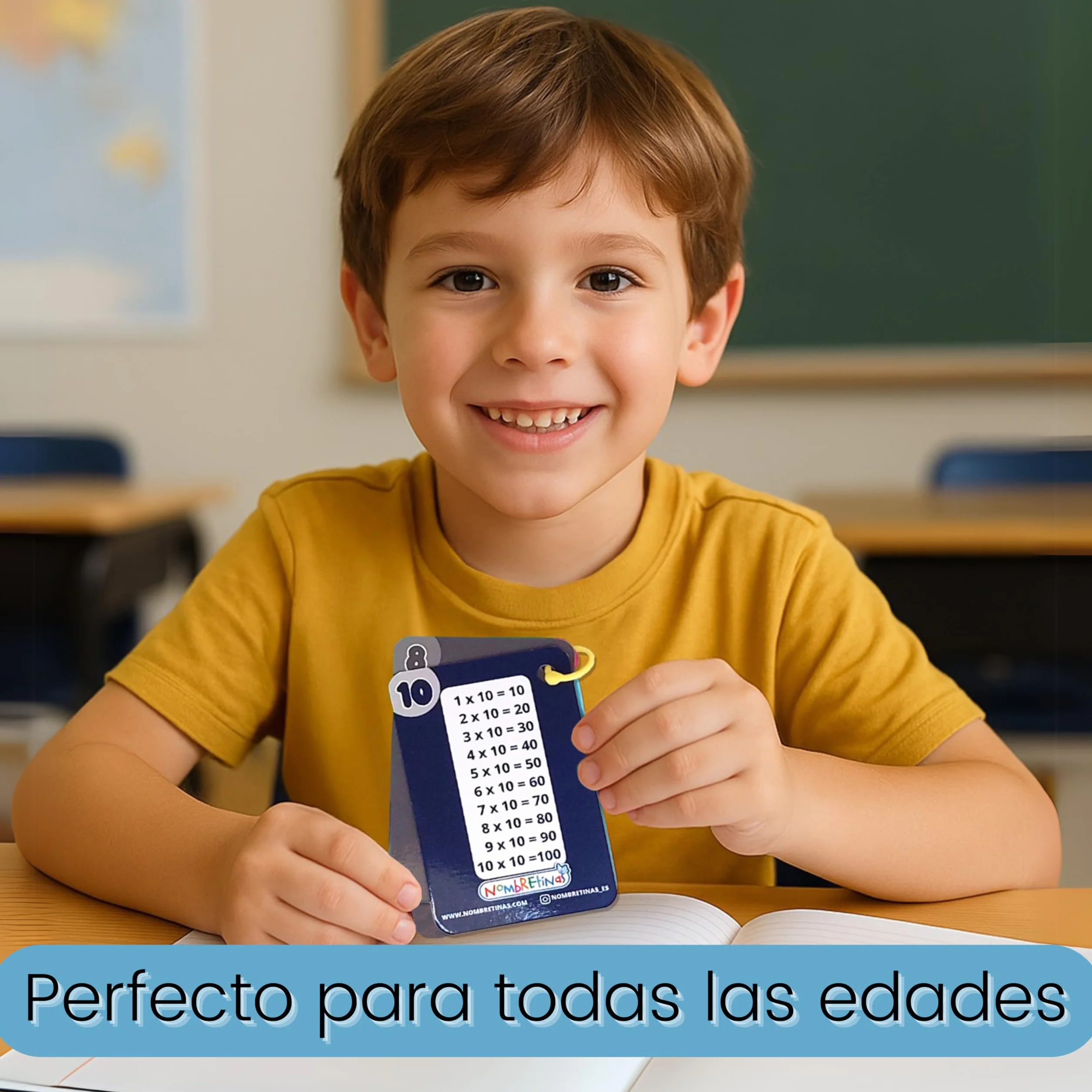 Llavero Tablas de Multiplicar Plástico 1-10 Doble Cara 8x5.5 cm Tarjetas