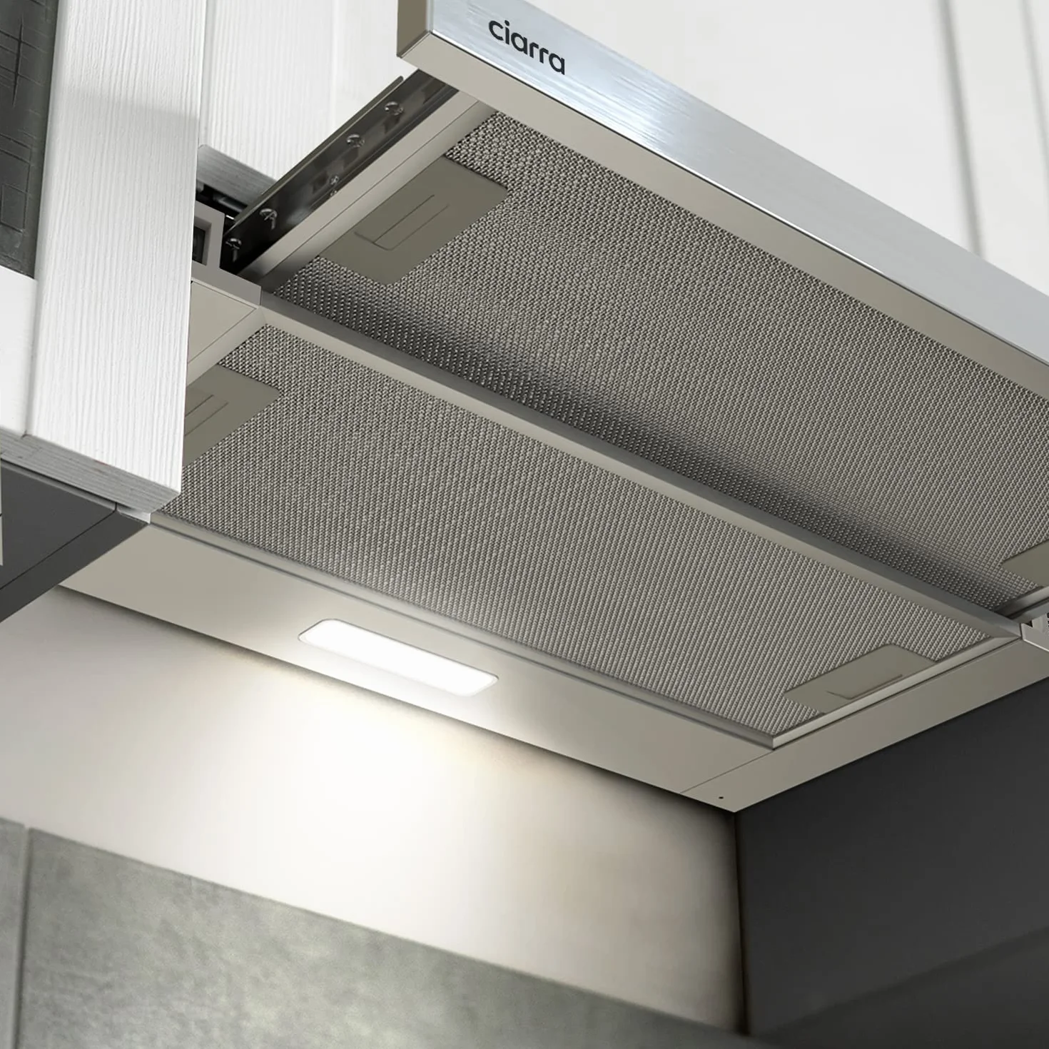 CIARRA AWS6906D Campana extractora plana 60 cm 391 m³/h recirculación filtro carbón activo integrada plateado
