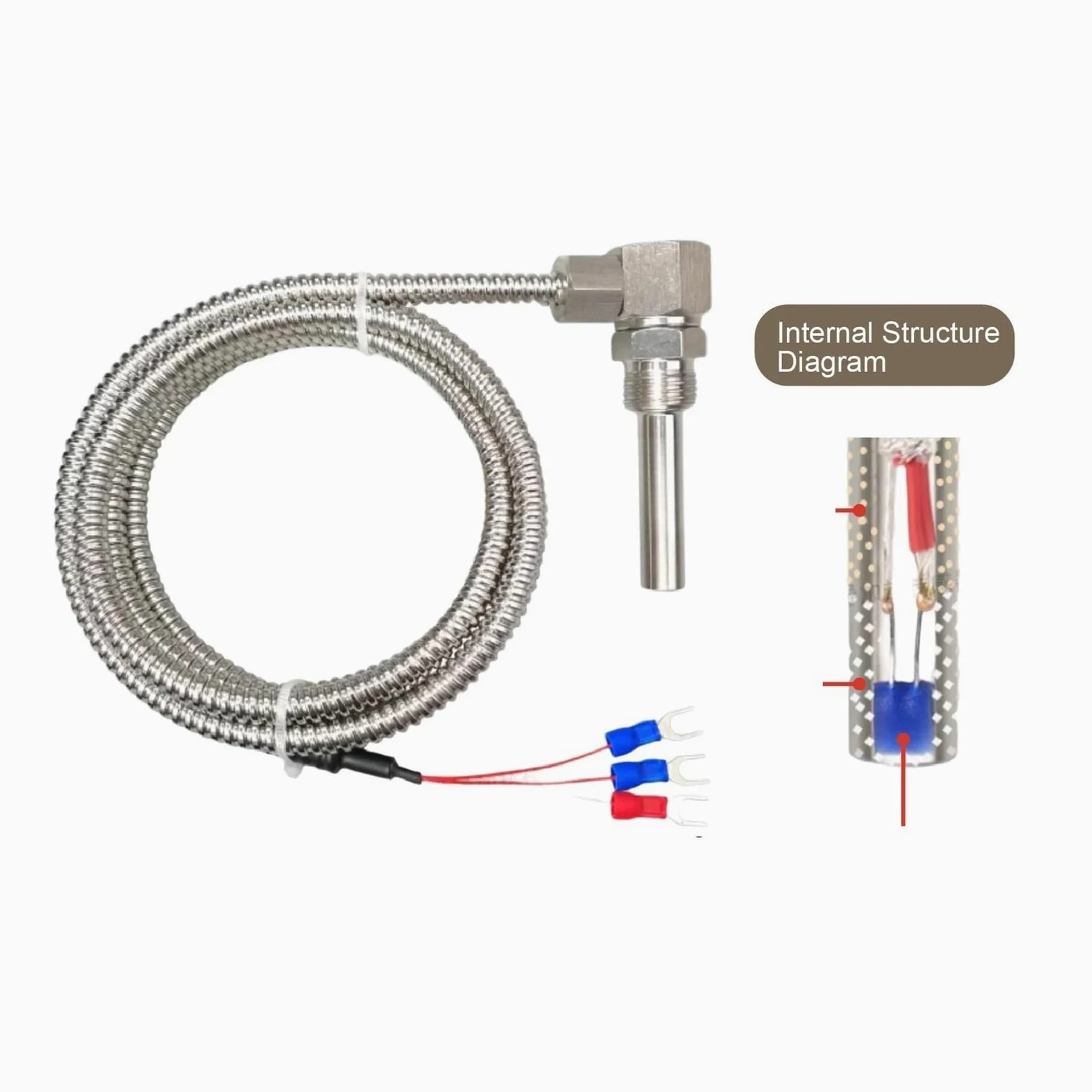Sensor de temperatura del cojinete Sonda PT100 Sensor de temperatura roscado en forma de L Sonda industrial de acero inoxidable(Pt100 2M Dual)