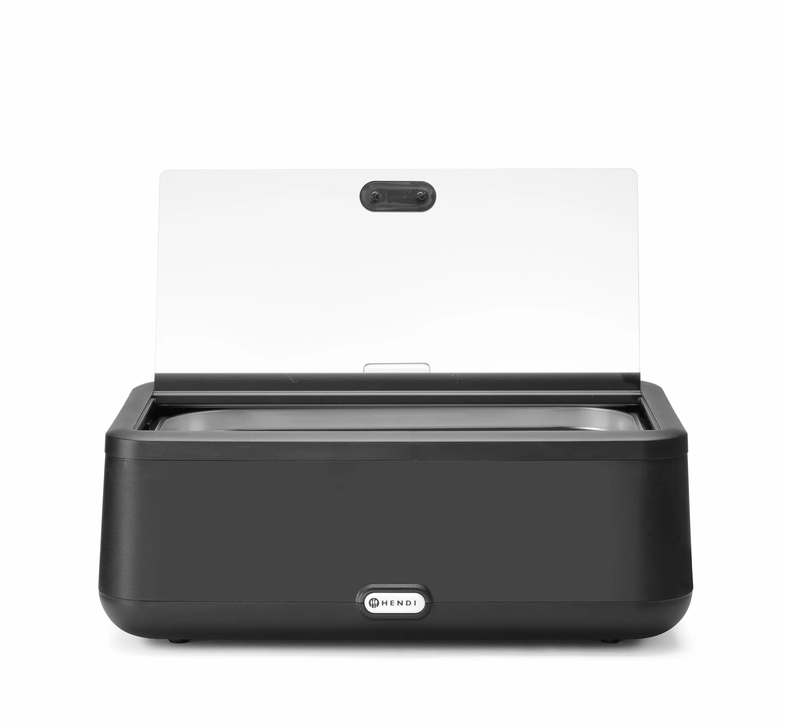 HENDI Chafing dish eléctrico UNIQ para buffet, GN 1/1, 12,5L, 35-85°C, 220-240V, 700W, 607x402x(H)245mm, aluminio, acero inoxidable, PP, vidrio templado, negro