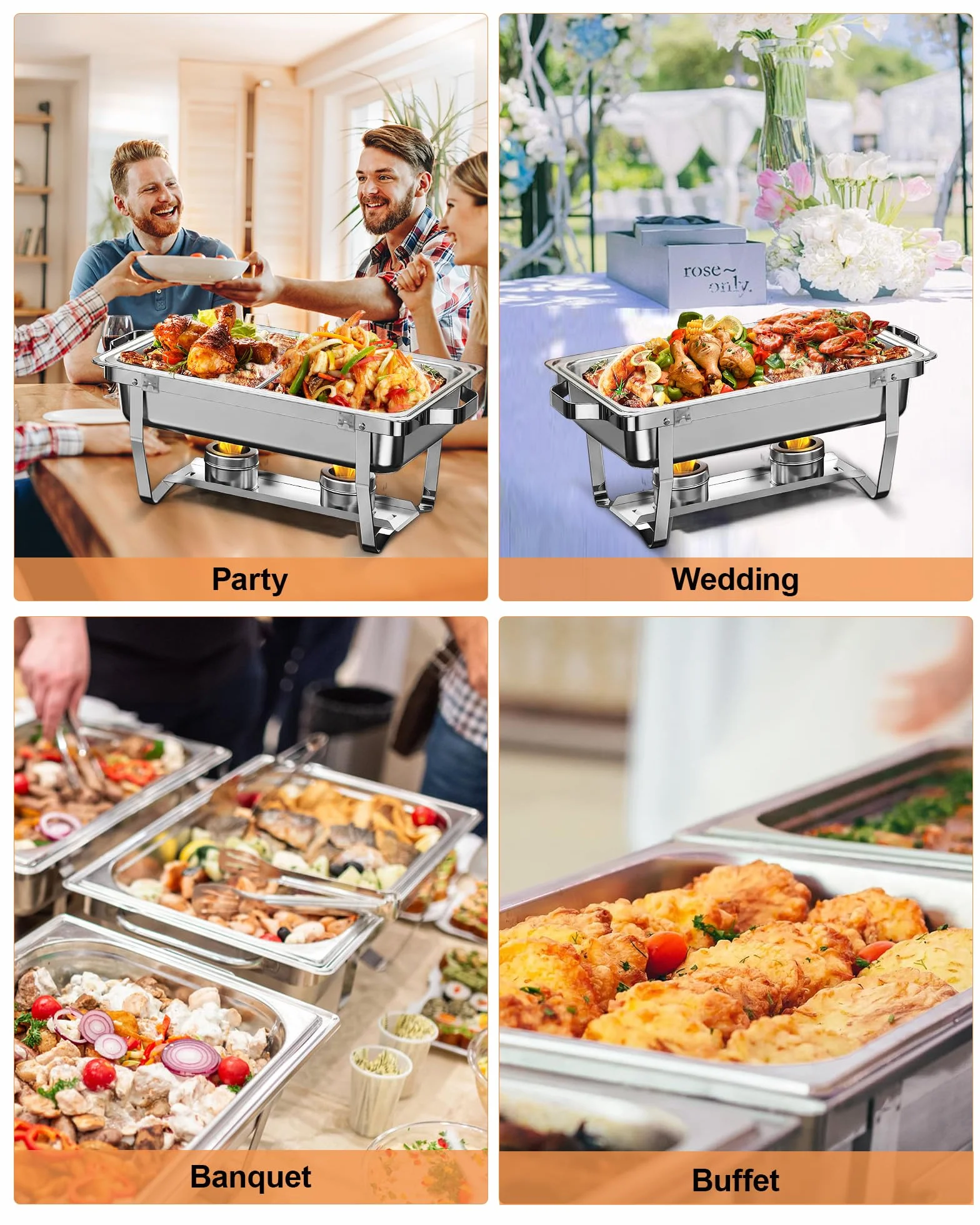 Chafing Dish Buffet Set 9L Acero Inoxidable Borde Enrollable Calentador Alimentos Catering