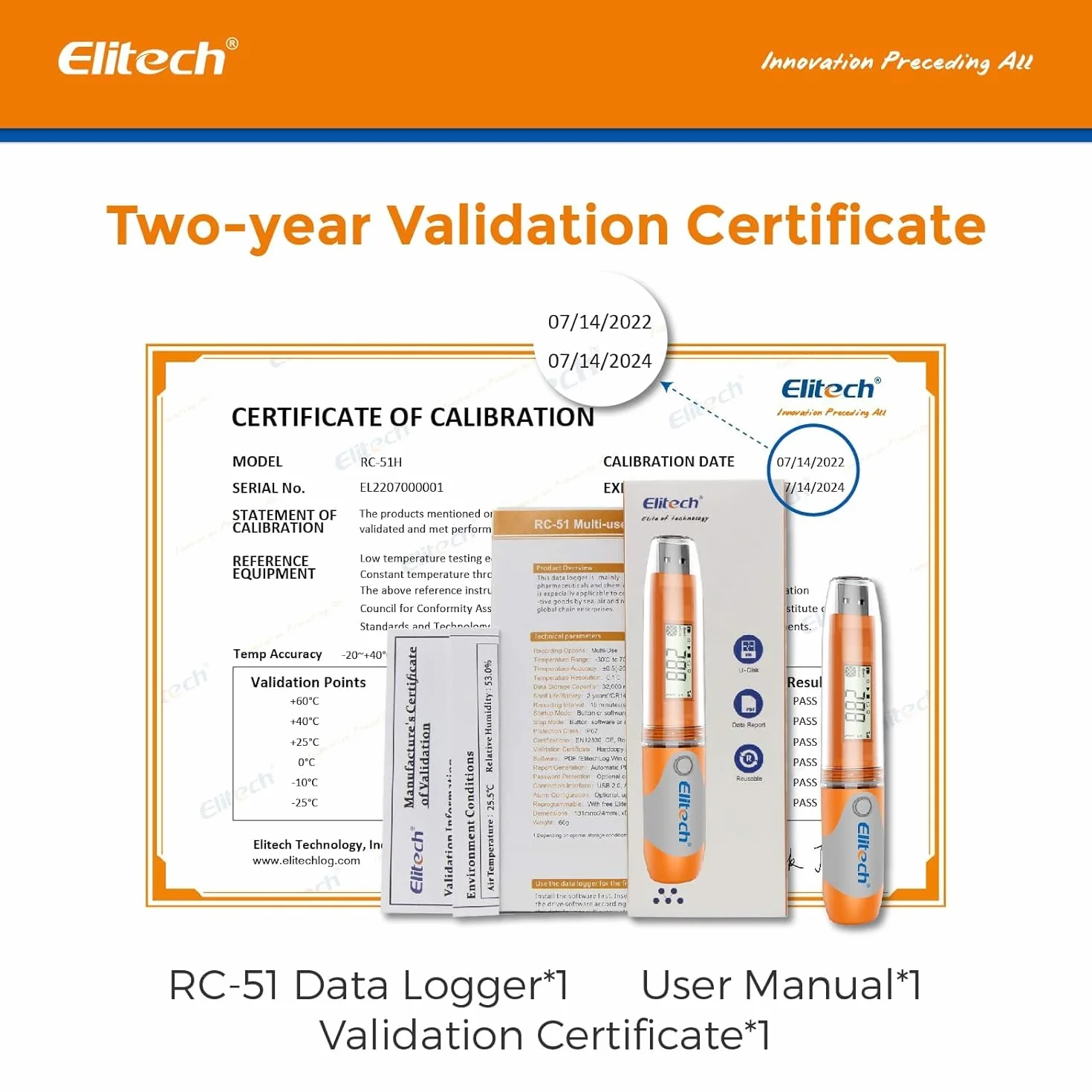 Elitech RC-51 PDF, registrador de datos de temperatura USB, grabador reutilizable, estilo de bolígrafo, 32000 puntos de registro