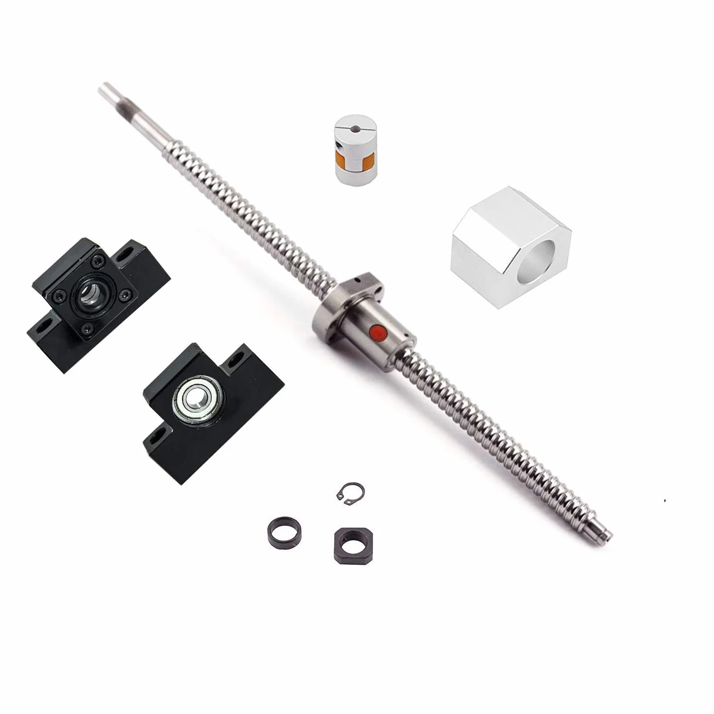 SenTECH Husillo de Bolas SFU1604 RM1604 Longitud 2000mm Diam 16mm con Tuerca y Carcasa Montaje para la Tuerca+Soportes de Extremo EK/ EF12 + Acoplador para CNC, Longitud Approx 78.74 inch/ 2000mm