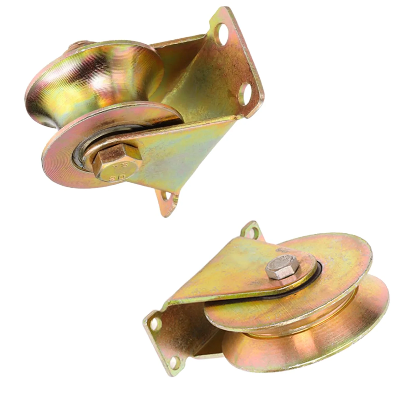 Juego de ruedas para puerta corredera de alta resistencia, 2 rodillos de ranura en V de 3 pulgadas (80 mm-U) con soporte rígido para puertas de garaje industriales, soporta hasta 440 libras cada una