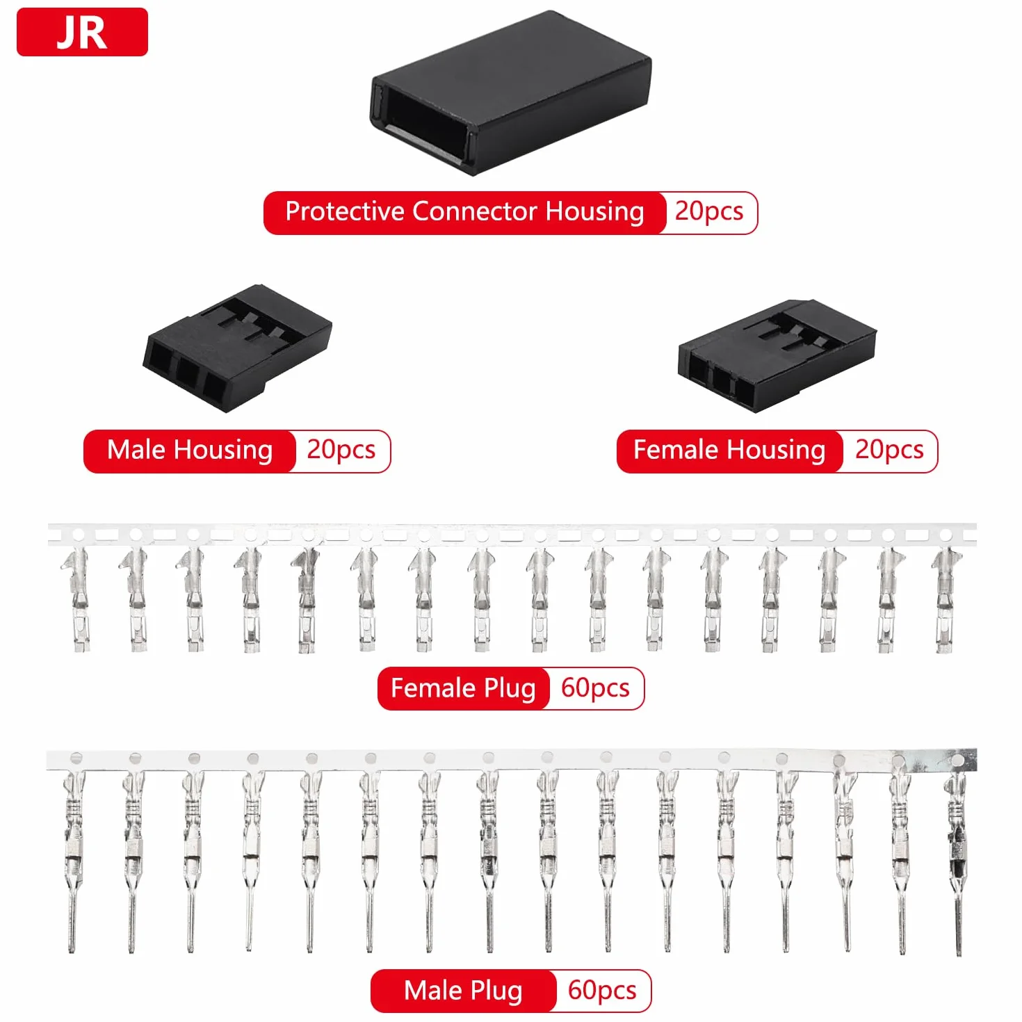 YIXISI 20 Sets 3 Pin JR Servo Connector Male Female Crimp Pin Kit Compatible Futaba JR Hitec Spektrum RC