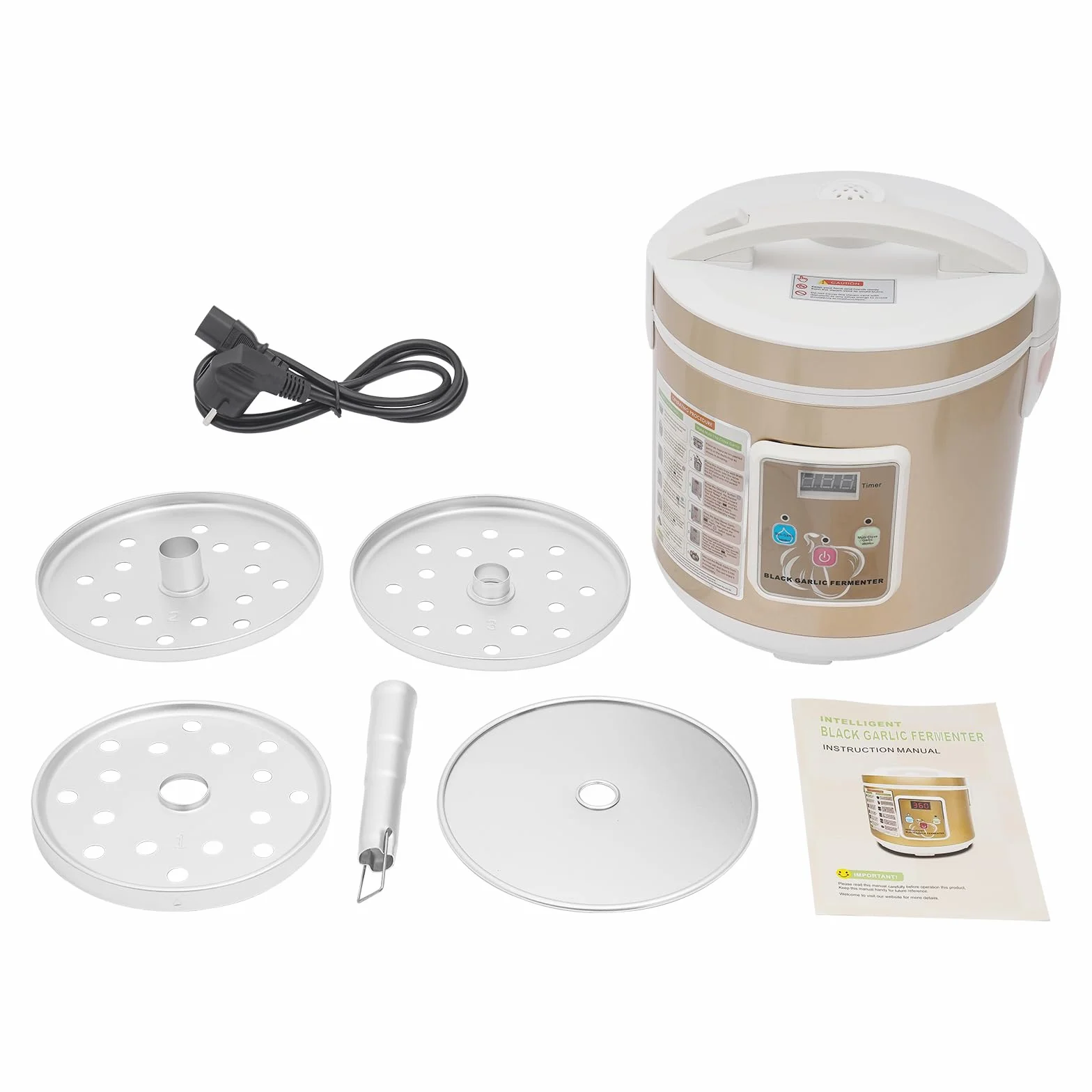 Fermentador automático negro 6L 90W 220V olla interior 3 niveles ajo control tiempo temperatura