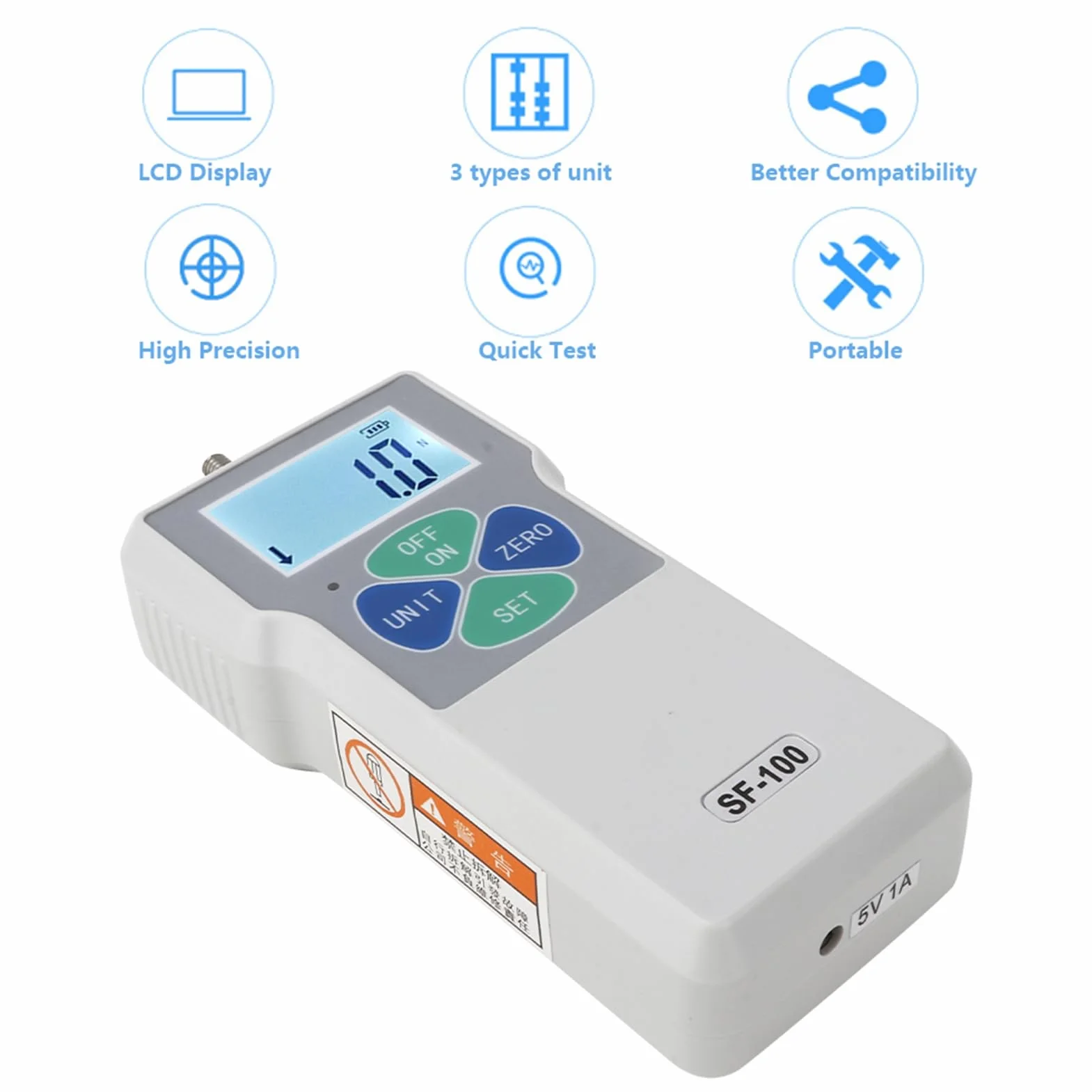 Medidor de Fuerza Digital SF-100, Probador de Empuje y Tracción, Instrumentos de Medición de Presión 100N con Pantalla LCD, Enchufe Estadounidense (Enchufe de la UE)