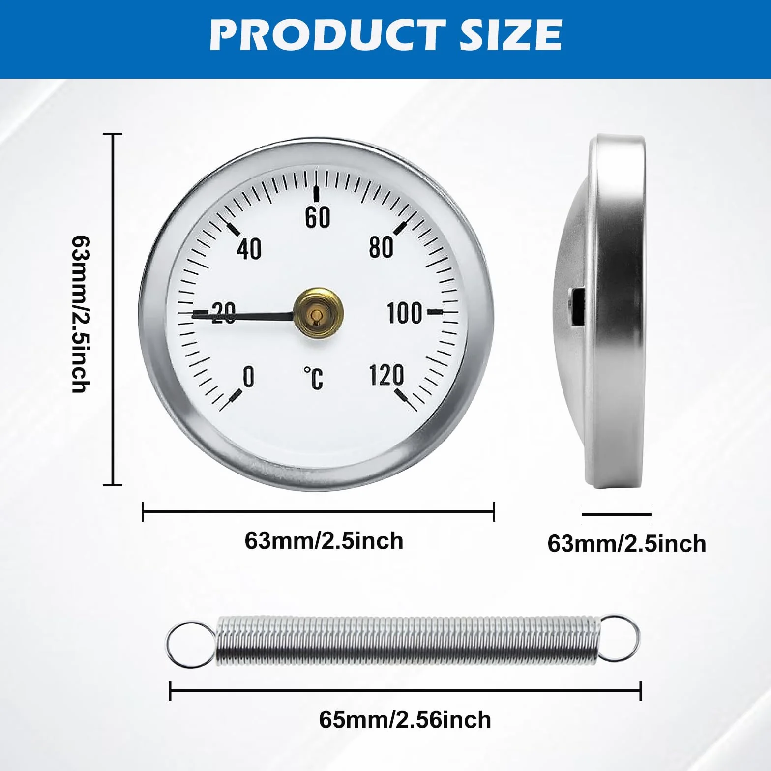 Termómetro de Tubo de Acero Inoxidable 5 Piezas 0-120℃ 63mm Clip-On