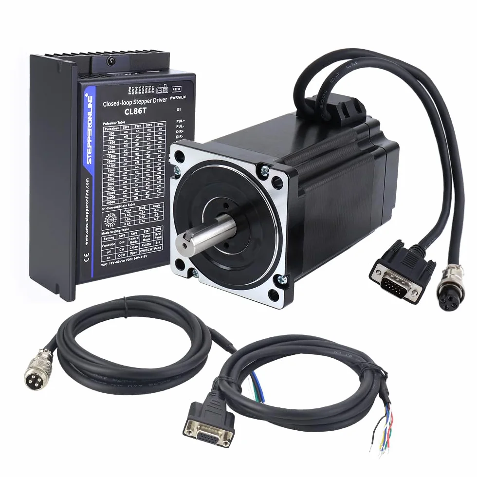 STEPPERONLINE Motor paso a paso de bucle cerrado 1 eje CNC KIT 9.0Nm (36,131.5 g.in) Nema 34 Motor paso a paso de bucle cerrado con controlador paso a paso CL86T versión 4.1 0~8.2A 24~80VDC