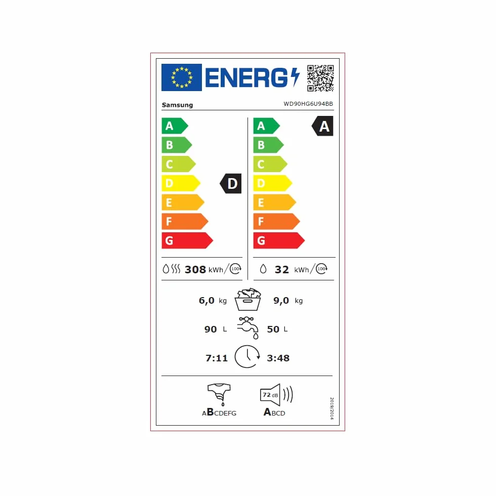 Samsung Lavasecadora AI 9kg/6kg Autodosificación Clase D Negra WD90HG6U94BBU3