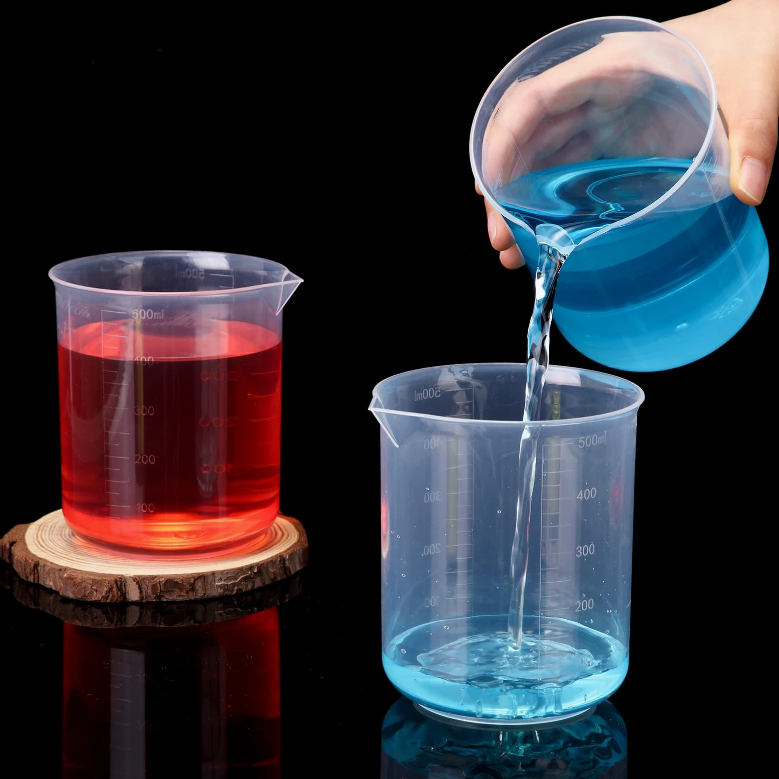 Tanlade Vasos de plástico transparentes para medición de laboratorio, vasos de medición de líquidos transparentes, graduaciones elevadas, boquilla cónica para laboratorios, aulas, hogar (18 unidades,