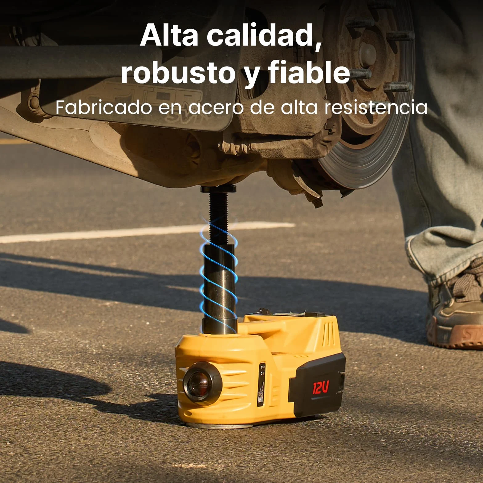 TaskStar Gato Hidráulico 5t 3t, 12V Kit de Gato Eléctrico para Coche (Alcance :15.5-45 cm) con Llave eléctrica e inflador, para Recogida de Coche Cambio de Neumáticos Reparación de Garaje