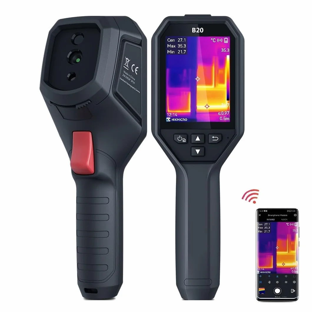 HIKMICRO B20 Cámara térmica de resolución IR de 256 x 192 con cámara visual de 2 MP WiFi, 25 Hz, pantalla LCD de 3,2", cámara termográfica de medición de pantalla completa, IP54, rango de -4~1022 °F