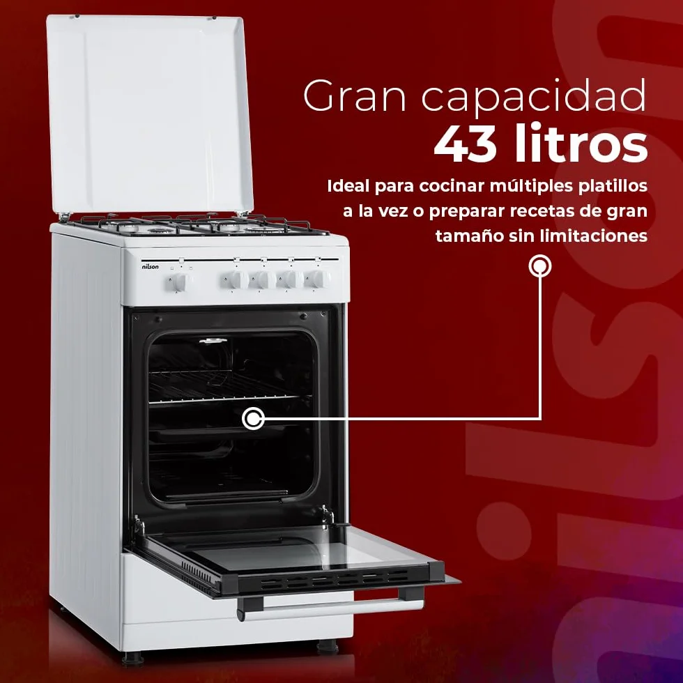 Nilson Cocina Gas Butano 4 Zonas Horno 43 L Blanco NKG4500TM