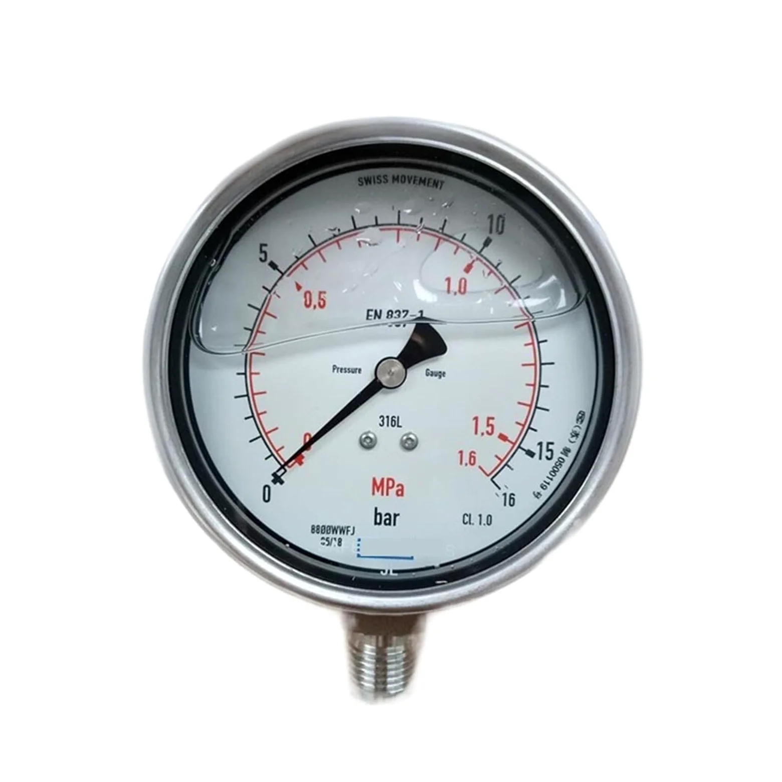 Manómetro de Tubo Bourdon, Acero Inoxidable, diámetro de Superficie de 100 mm(0~600bar/0~60MPa,G1/4)