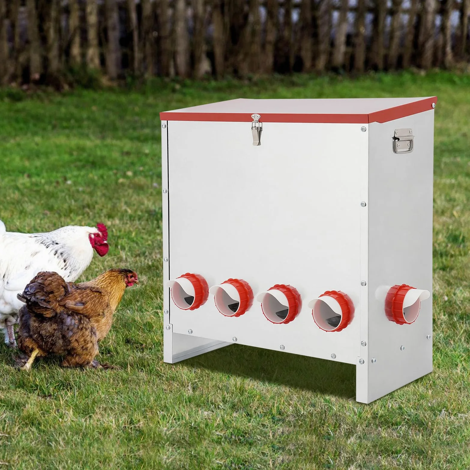 Comedero automático para pollos (10 hoyos), alimentador automático para pollos, sin bordes afilados, para 30 kg, comedero automático para patos, gansos y codornices