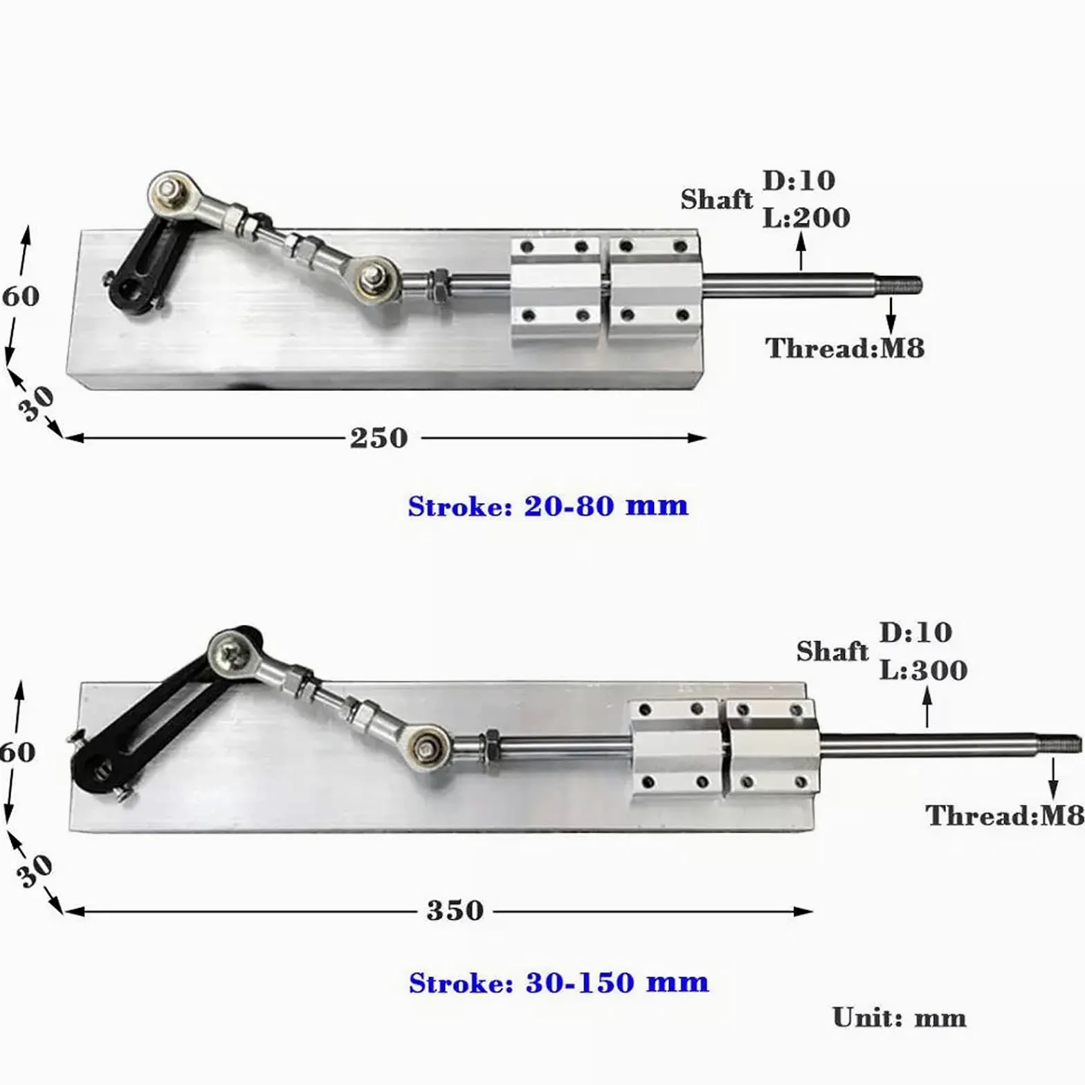 Kit de actuador lineal eléctrico, varilla de empuje telescópica de 12 V/24 V CC con regulador de velocidad, carrera de 80 mm/150 mm, velocidad de 45 rpm/95 rpm/100 rpm/120 rpm