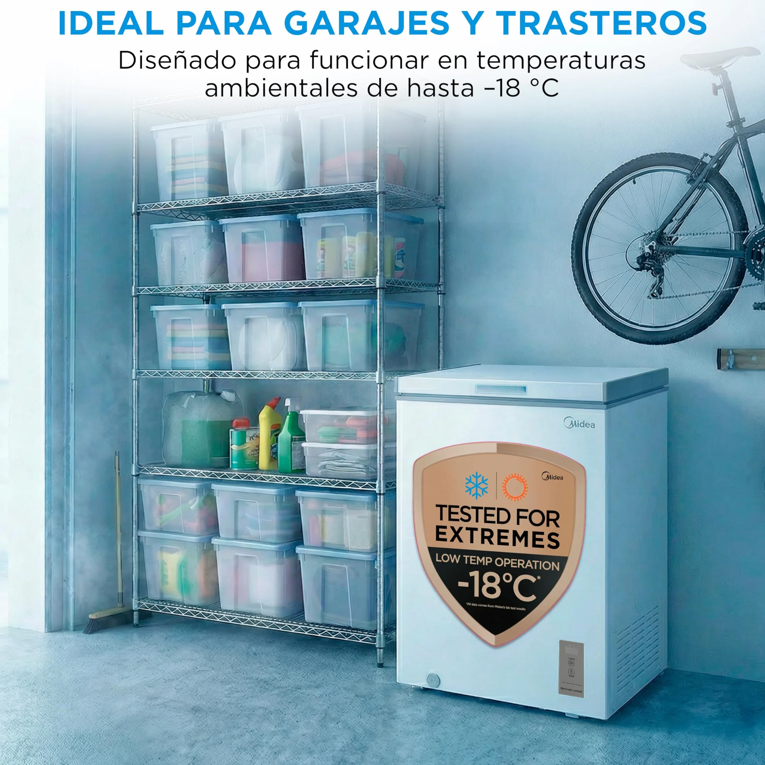 MIDEA Congelador Horizontal 143L Inverter Convertible Frigorífico Silencioso 37dB Bajo Consumo