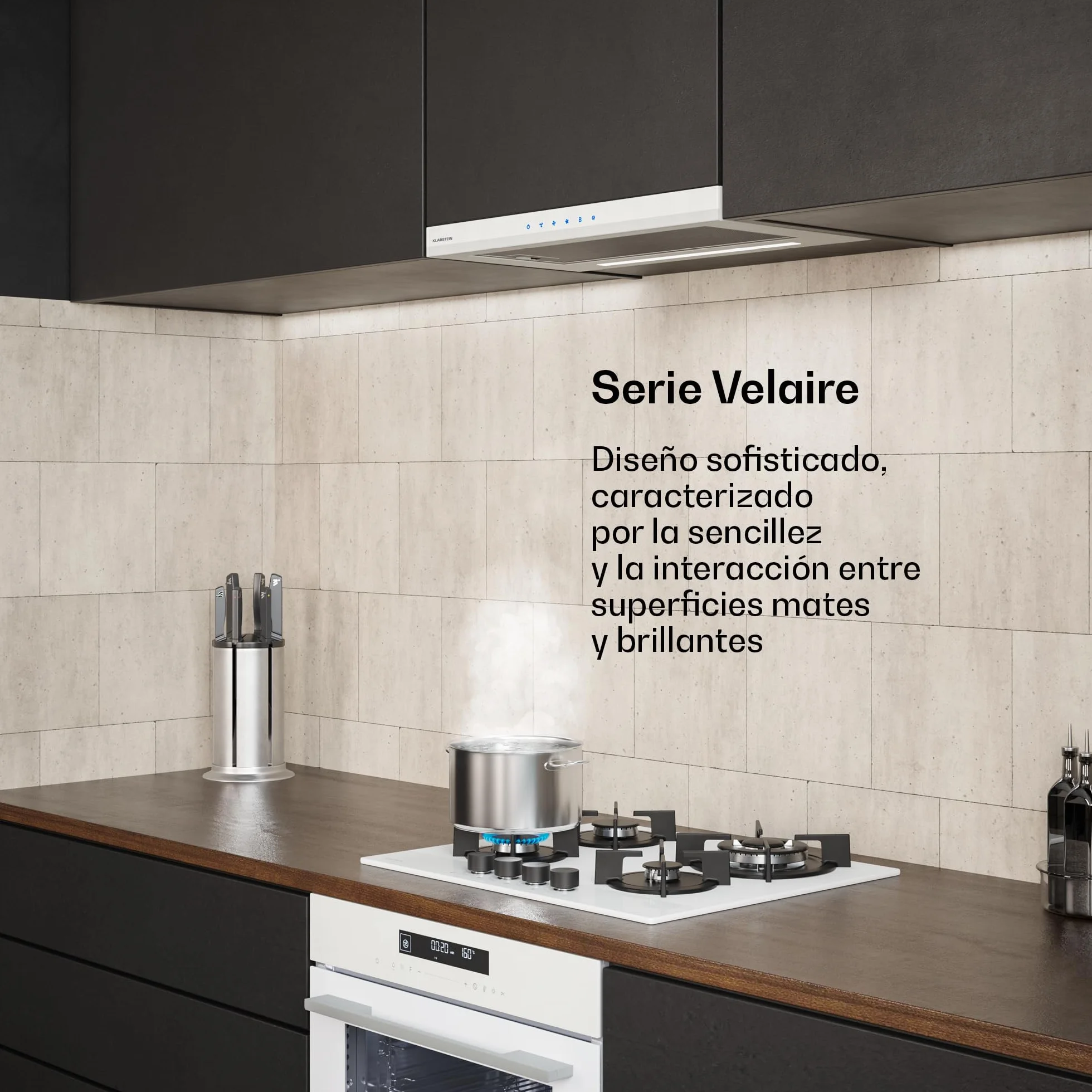Klarstein Velaire Campana Extractora Integrada 60cm 896 m³/h Clase A++ Motor Silencioso Control Táctil LED Blanco