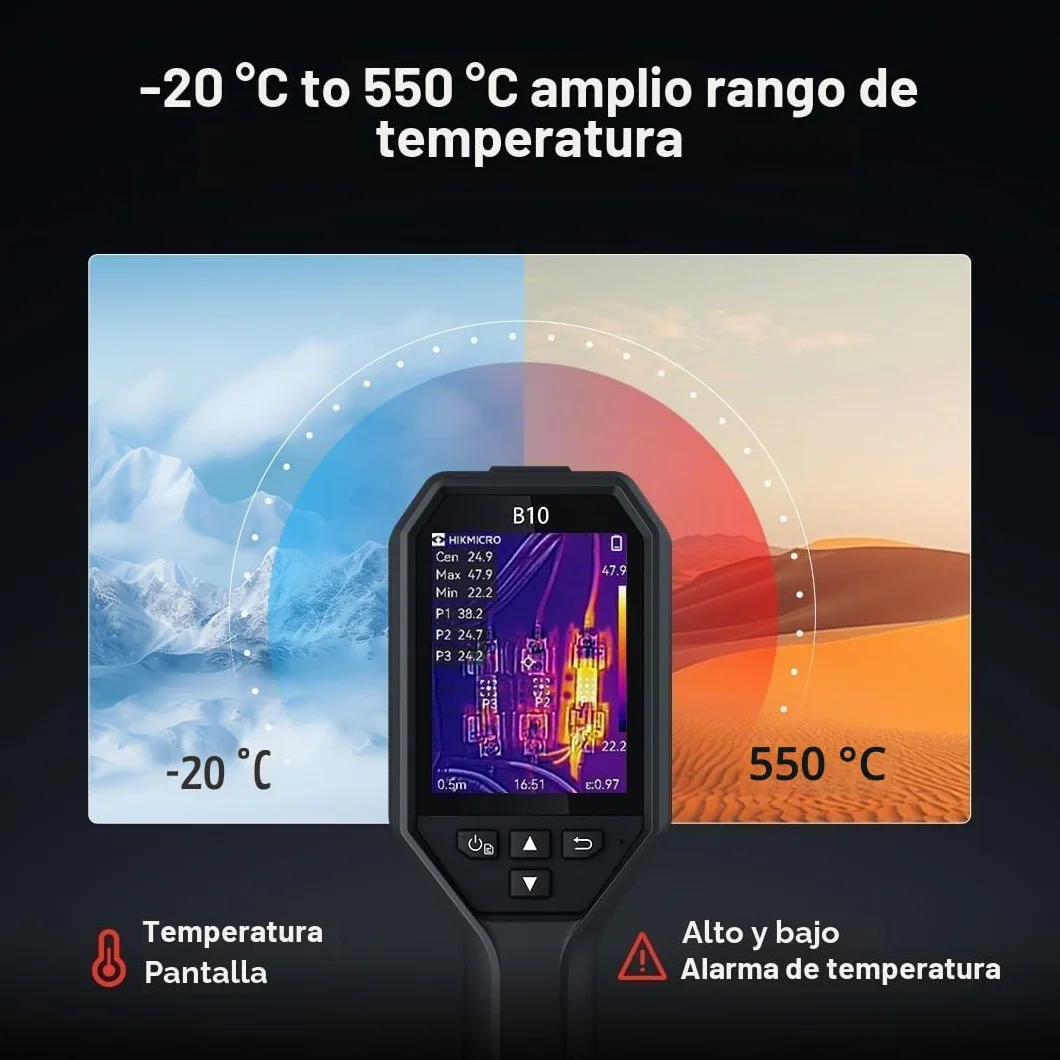 HIKMICRO B10 Cámara termográfica de resolución IR de 256 x 192 con cámara visual de 2 MP, medición de pantalla completa, 25 Hz Cámara térmica con pantalla LCD de 3,2",IP54, rango -4 °F~1022 °F