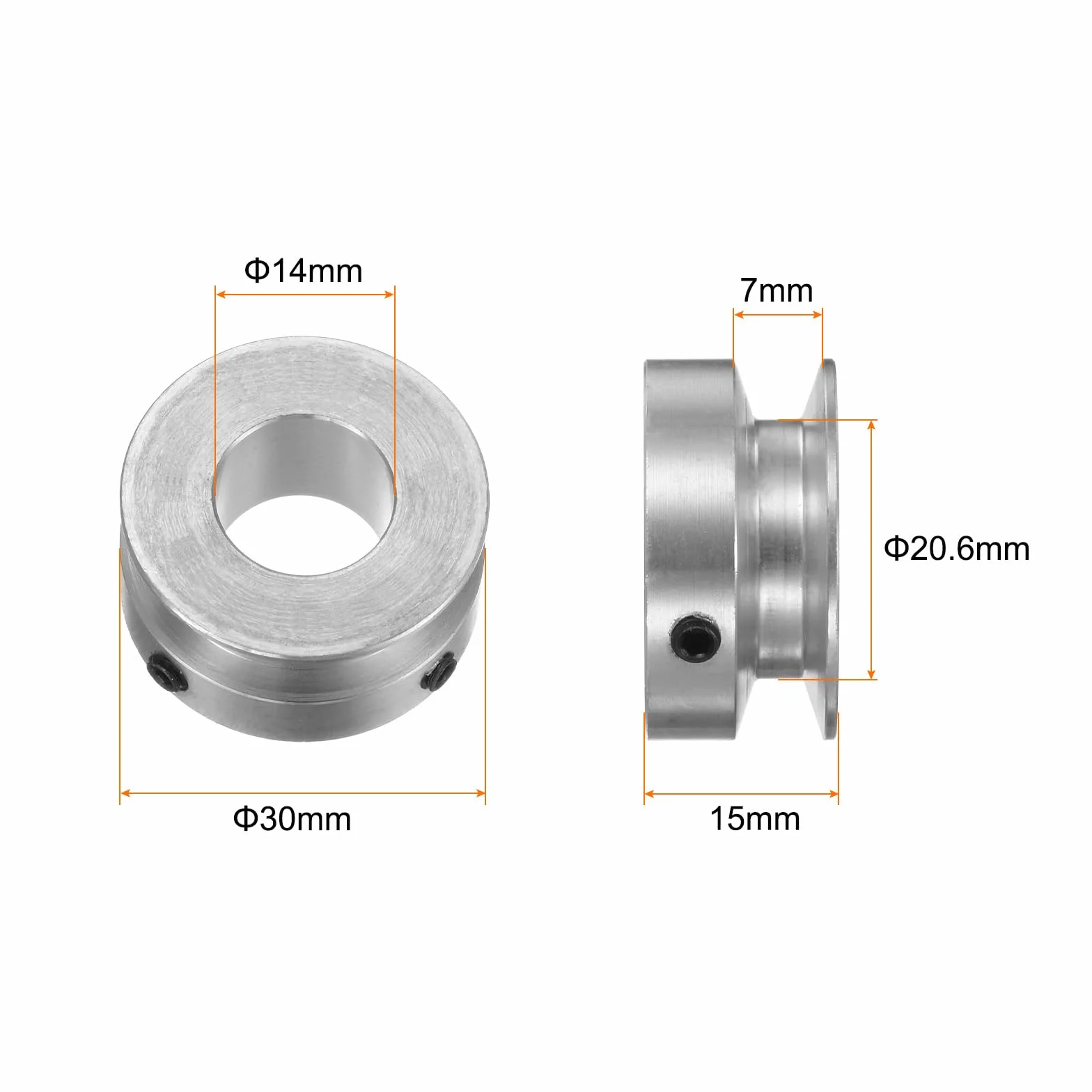 sourcing map Polea de Ranura Única de 14 MM Diámetro Fijo y 30 MM Diámetro Exterior de Aleación de Aluminio con Llave Hexagonal