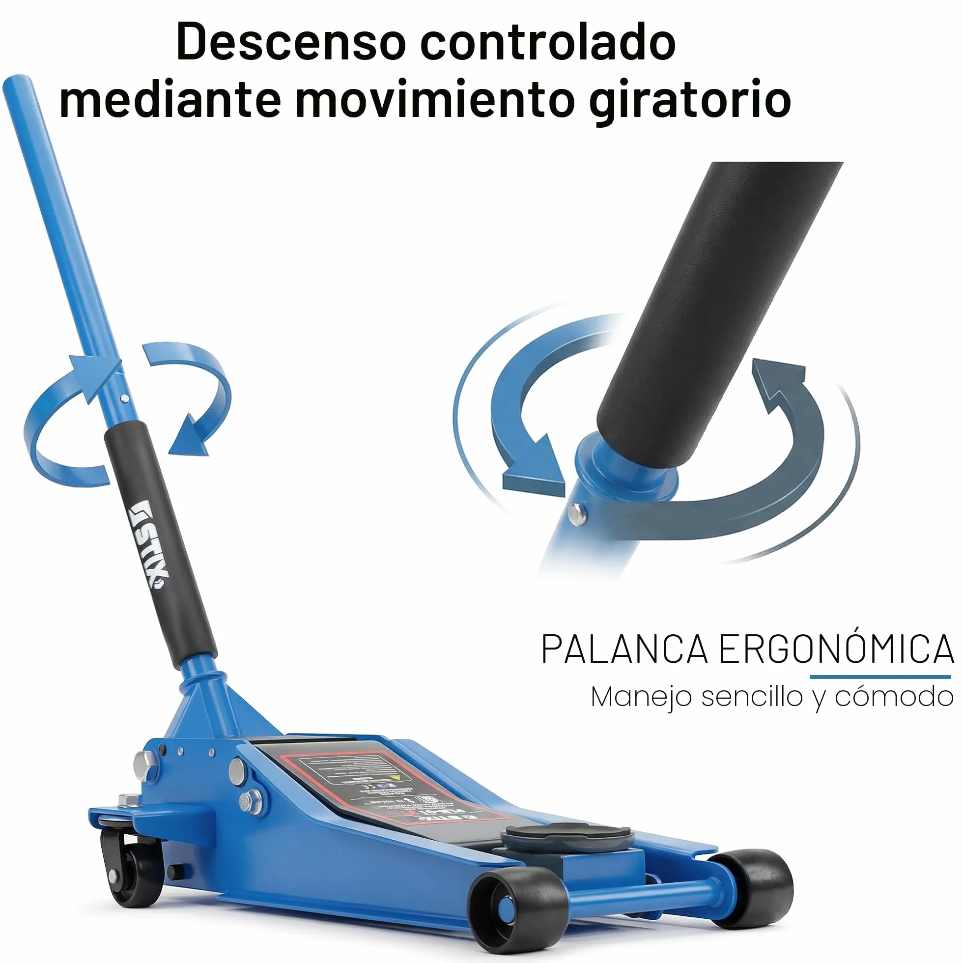 STIX Gato Hidráulico PLN-01 - Capacidad 3T, Perfil Bajo 75 mm, Altura Máxima 505 mm, Construcción Robusta, Doble Bomba, Ideal para Talleres y Uso Doméstico