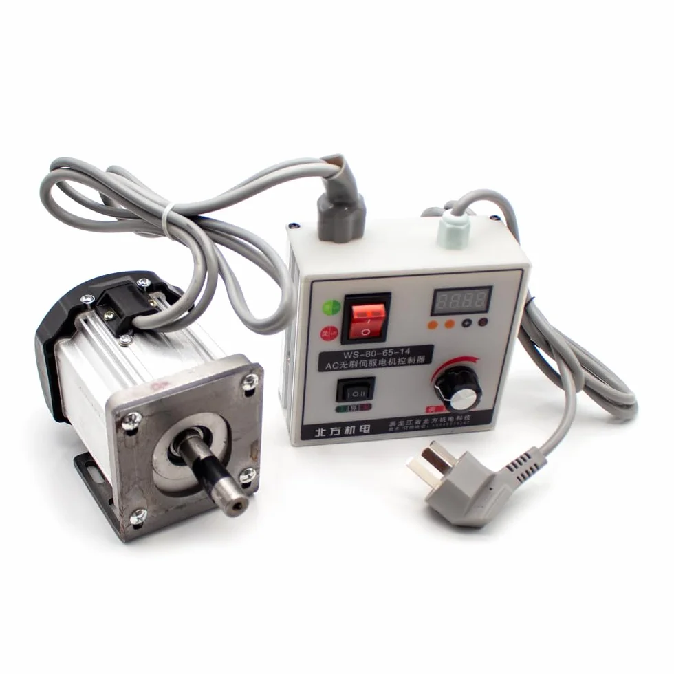 Kit de Servomotor de CC Sin Escobillas de Alta Potencia de 220V, BLDC con Controlador de Velocidad Ajustable para Máquina de Cuentas de Correa de Torno de Carpintería (Kit 800W y soporte)