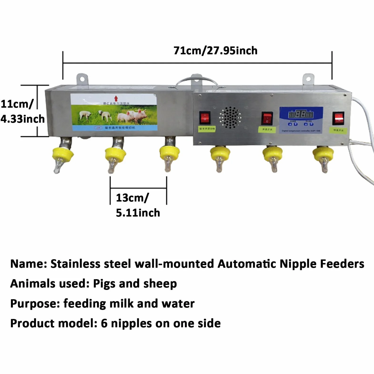 Comedero automático para corderos, cubo multifuncional de pared con 6 tetinas para leche de ganado, ideal para la lactancia de corderos.