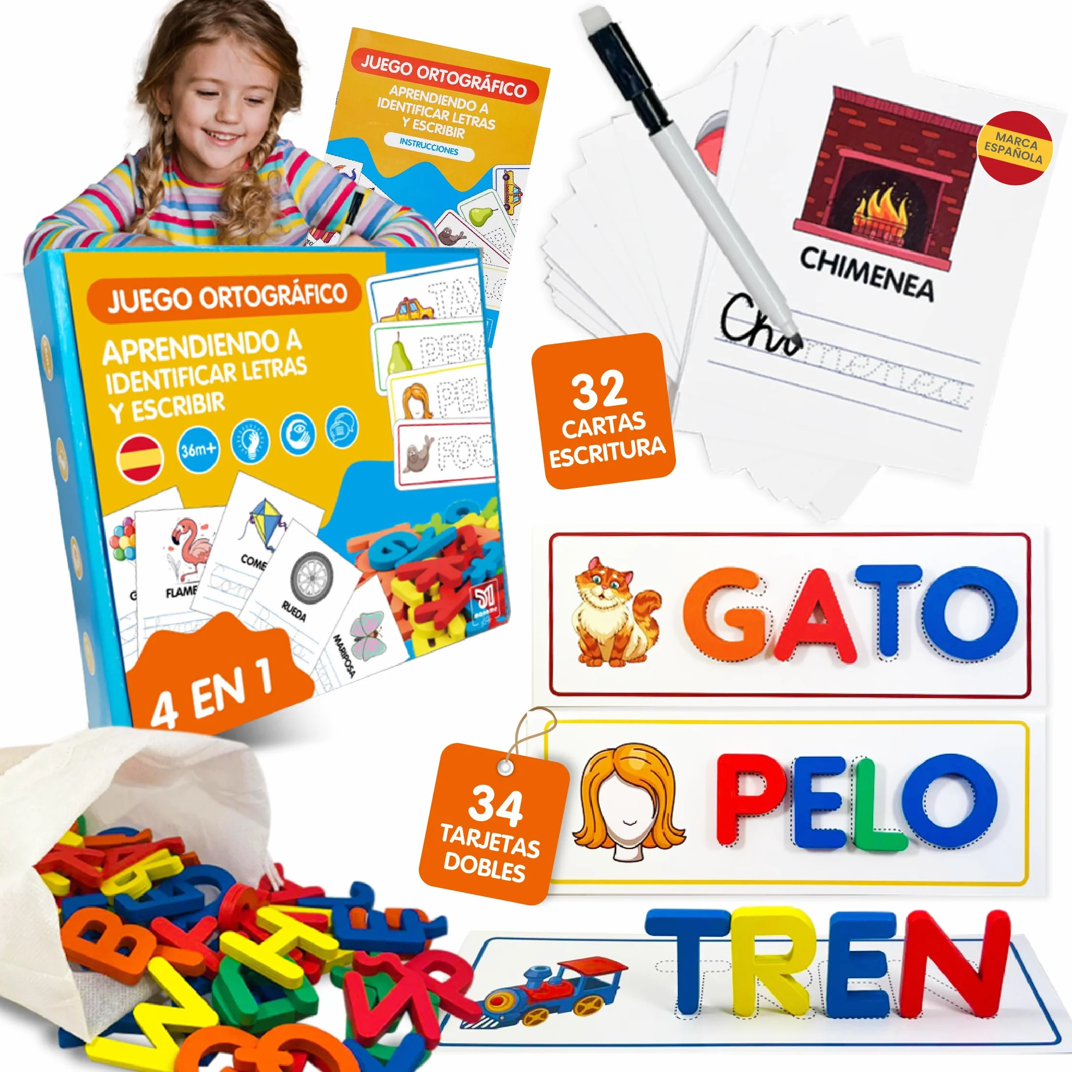 Juguetes Educativos Montessori Niños 3-6 Años Alfabeto Tarjetas Letras Madera Aprender Leer Escribir