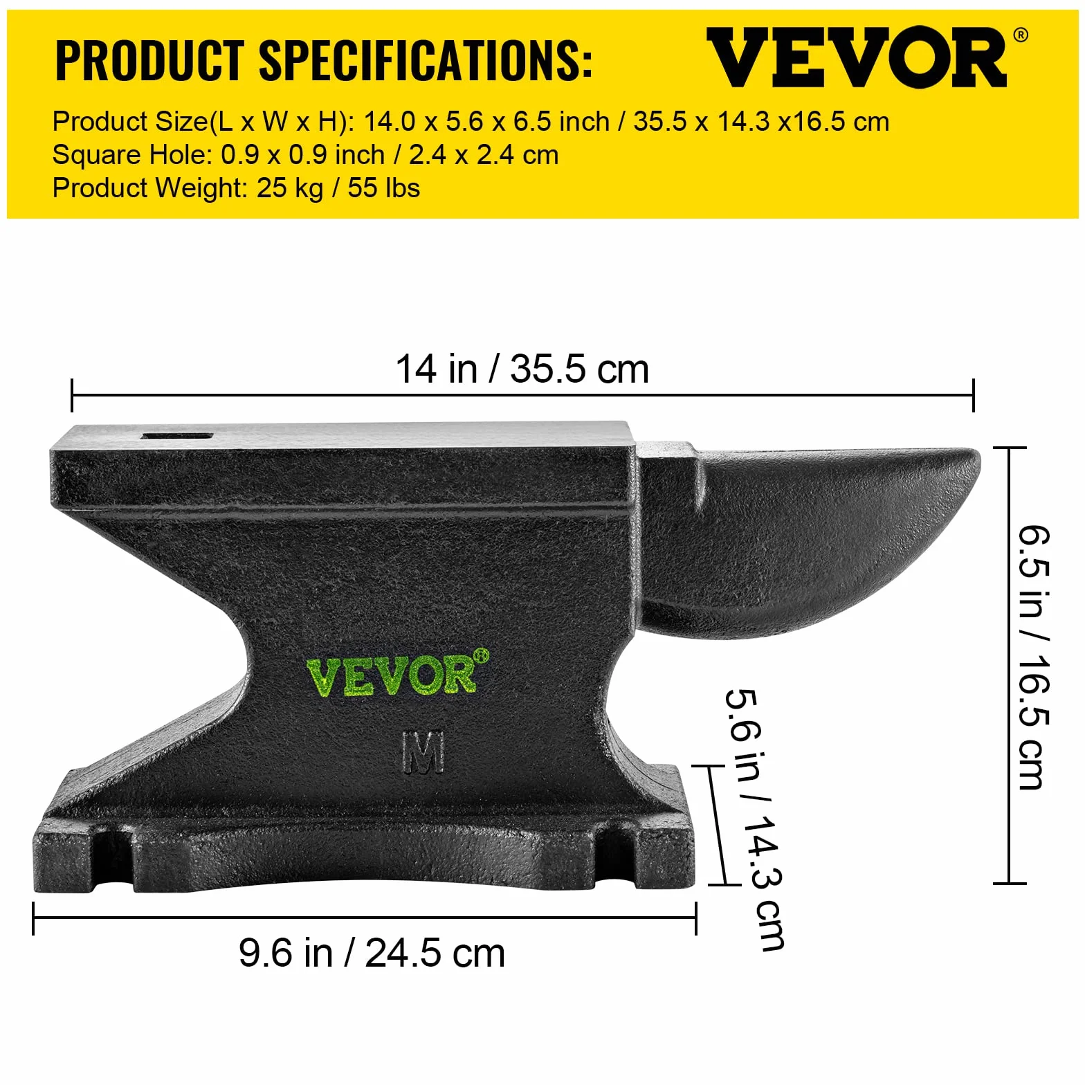 VEVOR Yunque de Hierro Single Beck Hierro Fundido 55lb 25kg Mini Yunque Cuerno 35.5 x 14.3 x 16.5 cm Mini Yunque Cuerno De Hierro Del Banco Yunque de Metal Yunque de Acero 209HB, Negro