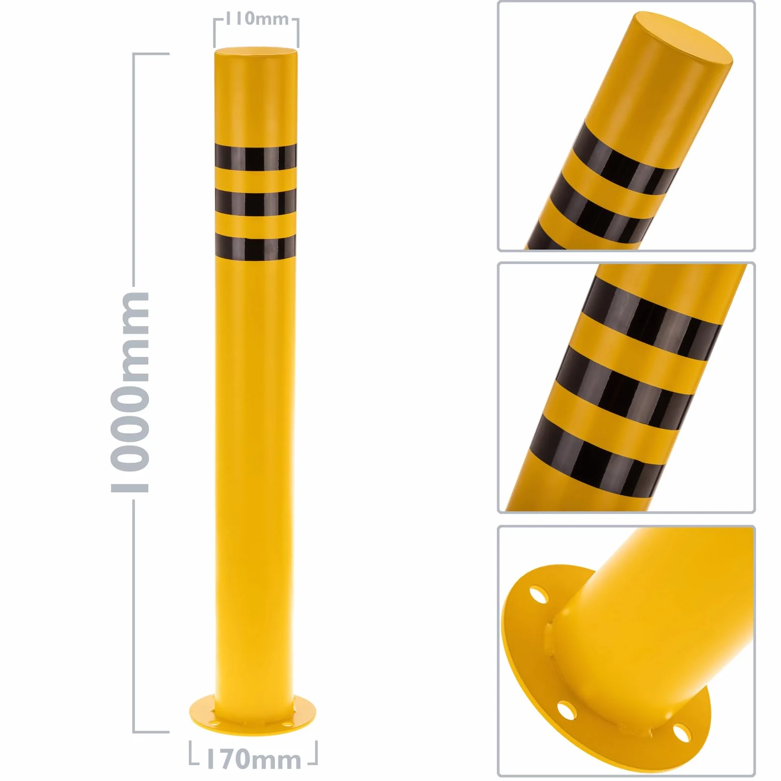 PrimeMatik Pilona bolardo de acero amarilla 110x1000mm