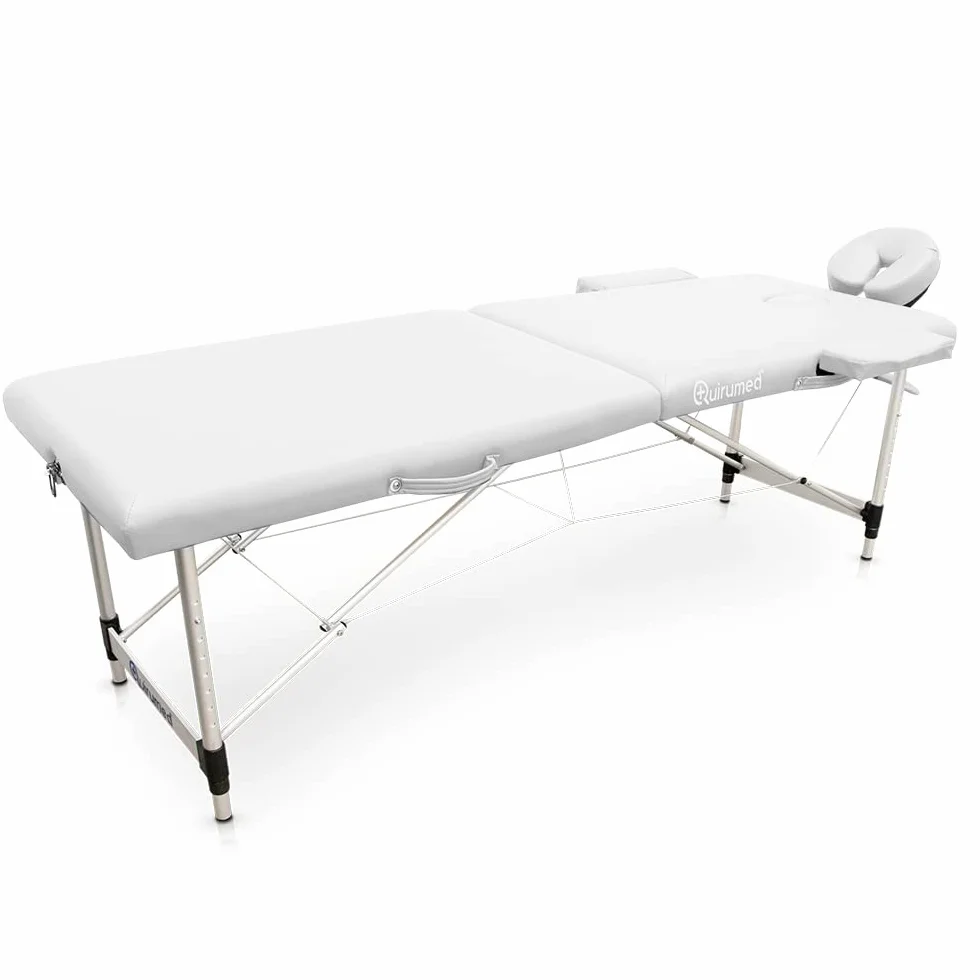 QUIRUMED Camilla Plegable de Masaje, Aluminio, Basic Plus, 186 x 60 cm, Camilla portátil, Camilla Fisioterapia, Camilla estética, Camilla SPA, Blanca