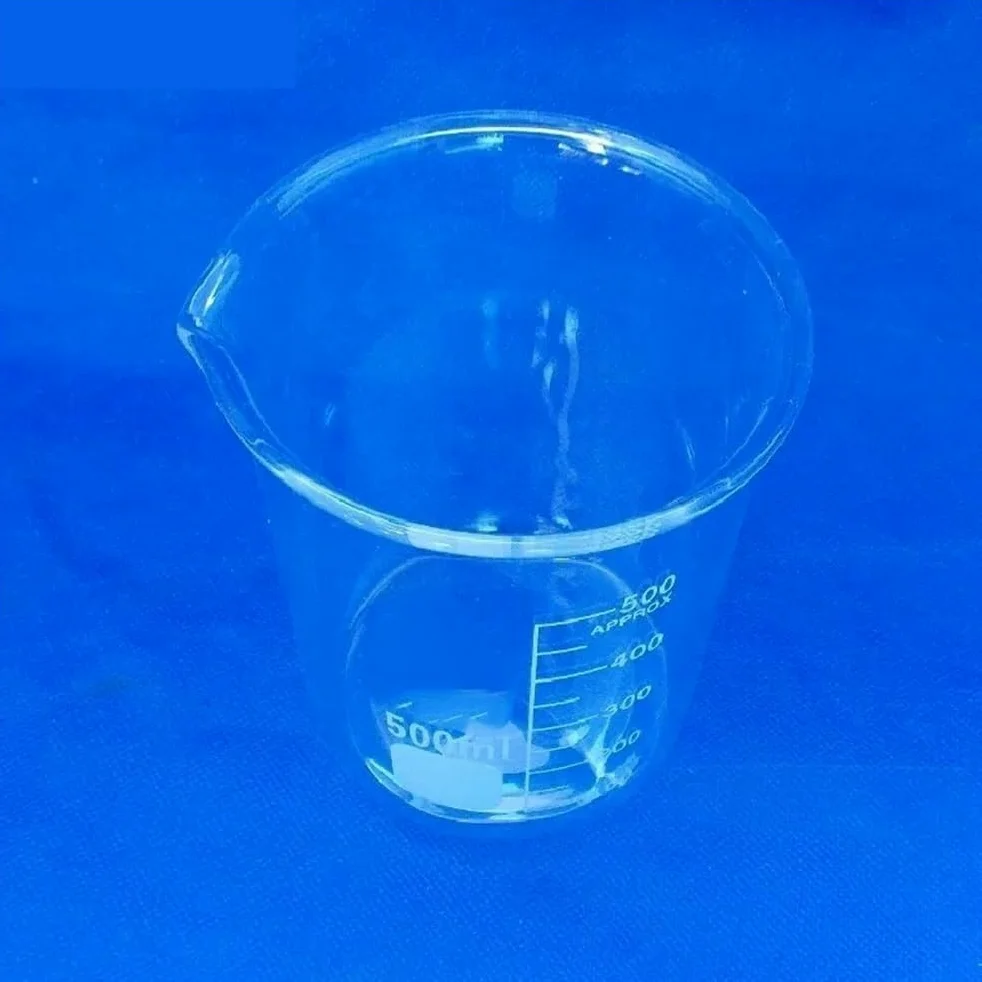 Vaso medidor de Laboratorio, Transparente, de 500 ml, con Pico Graduado para investigación científica.