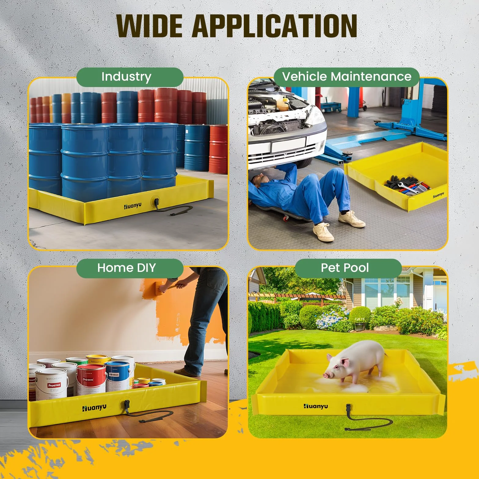 Huanyu Berma de contención de vertidos portátil 120x120cm Plataforma secundaria para contención de derrames Bandeja hermética para la industria petrolera Estanque plegable para patos