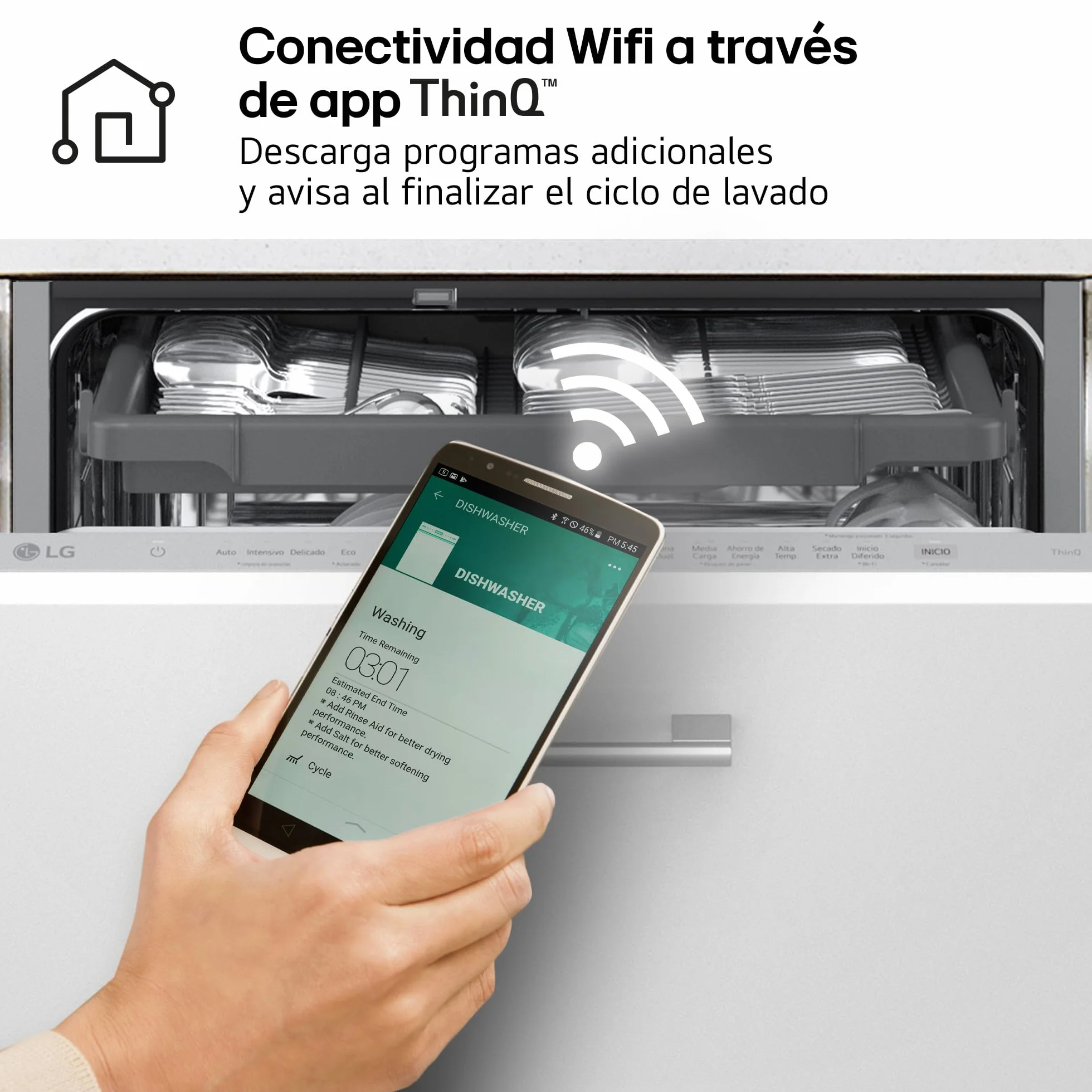 LG DB375TXS Lavavajillas Integrable QuadWash Steam EasyRack TrueSteam Wi-Fi ThinQ Acero Inoxidable 14 Cubiertos