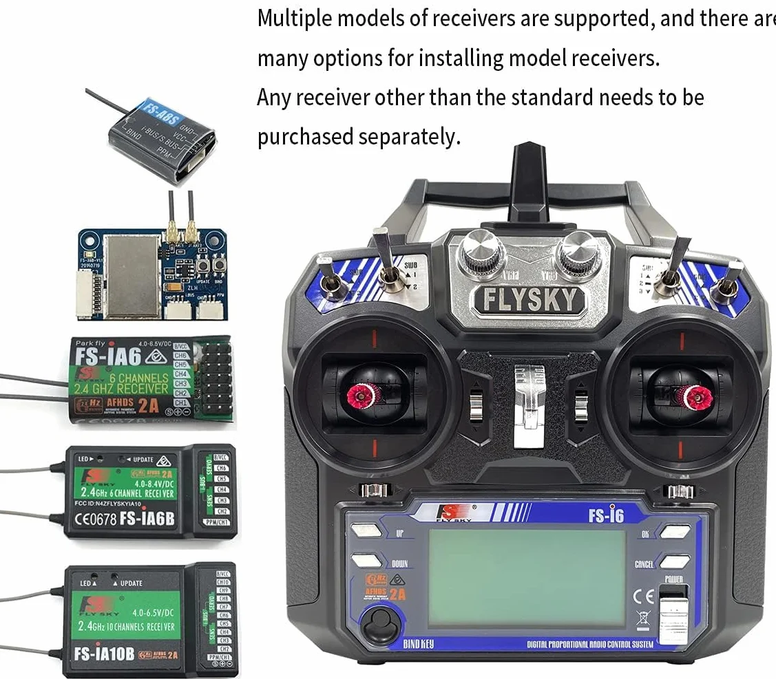 Flysky FS-i6 6 Canales Transmisor RC y Receptor FS-iA6 2.4GHz inalámbrico para Aviones y Helicópteros RC
