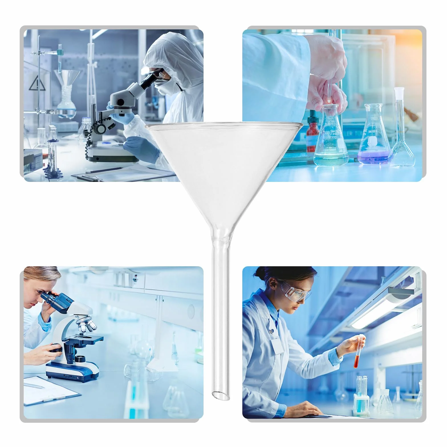 Embudo de Vidrio para Laboratorio 4 Piezas Corto 40-100 Mm Resistente a Temperatura Alta y Químico, Embudos de Llenado para Transferencia de Líquidos en Química Analítica