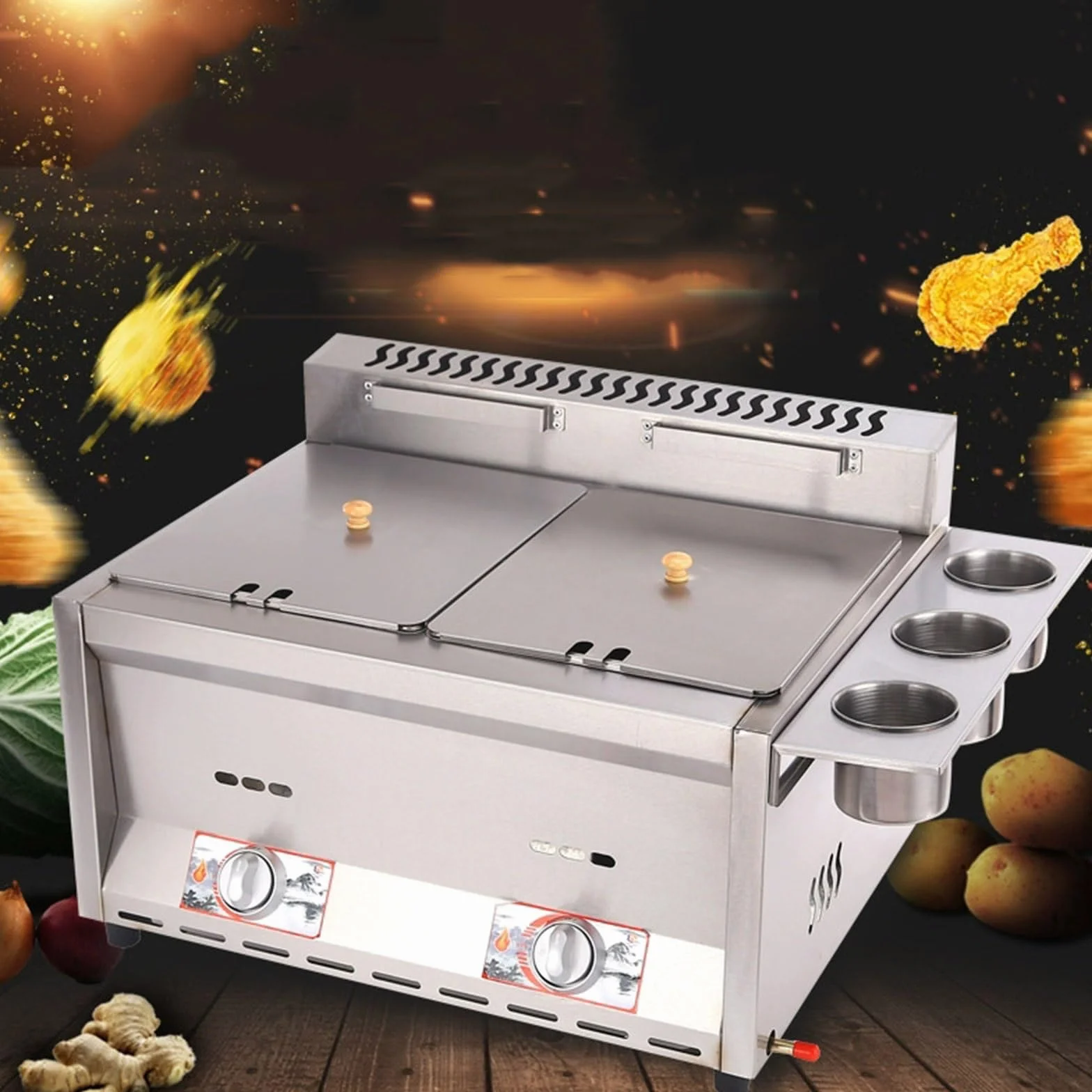 Generic Freidora con chip de gas, 16 L, acero inoxidable, de grado alimenticio, encendido electrónico, antideslizante, ahorro de energía, fácil limpieza, TE-5641