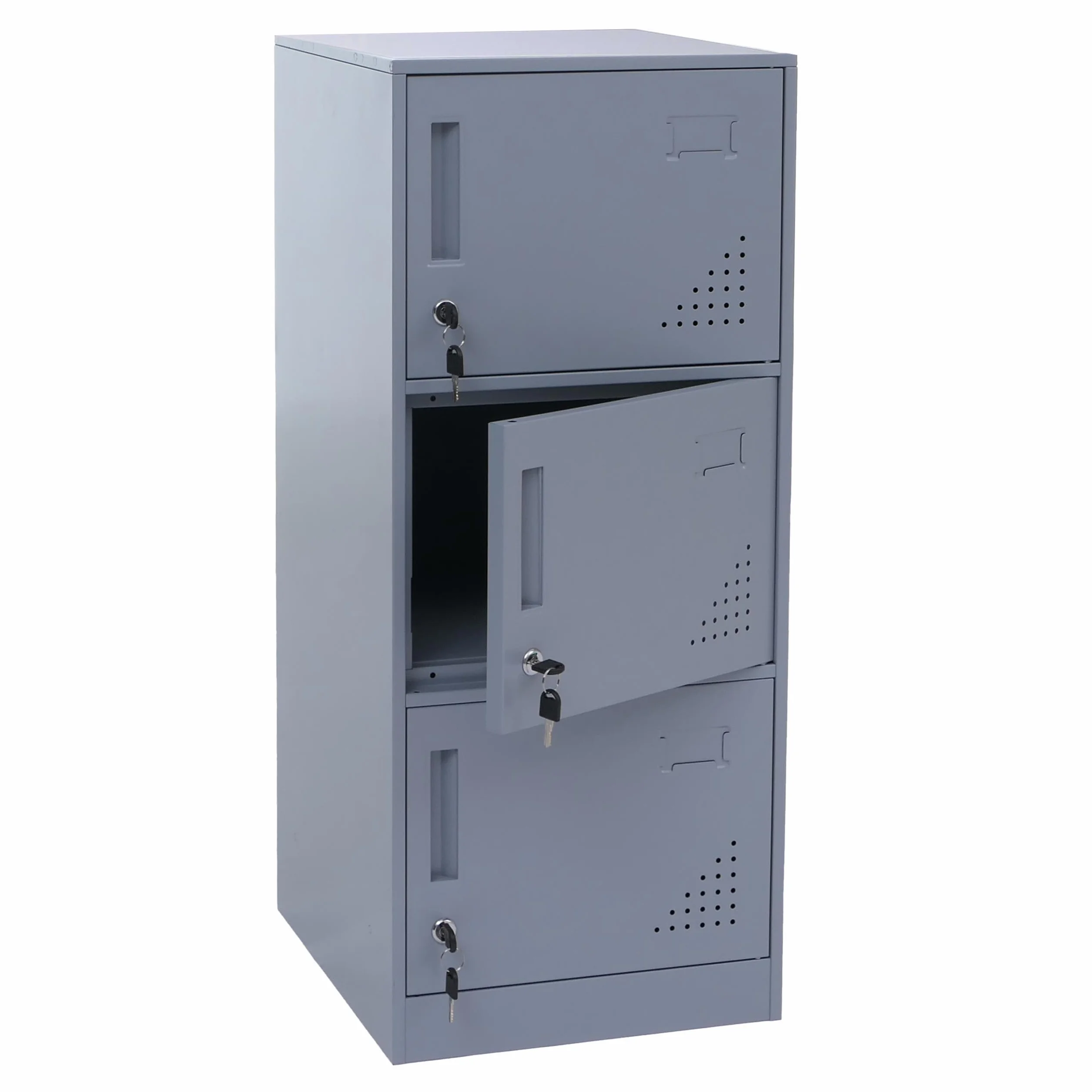 Mendler Taquilla HWC-P63 con 3 puertas, 90 x 38 x 45 cm, acero, color gris