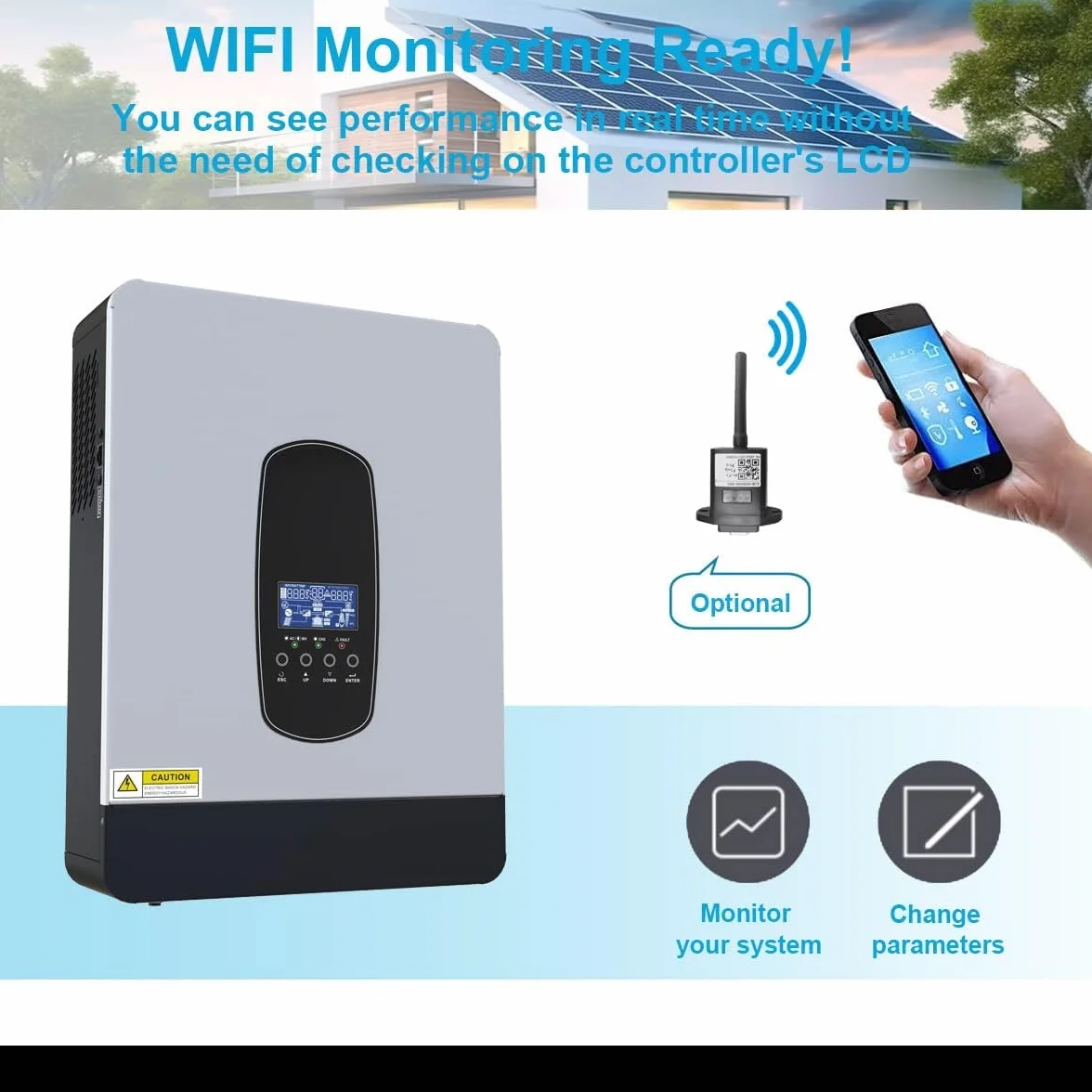 Inversor solar híbrido de 3 kW DC24 V a CA 230 V, inversor sinusoidal puro independiente de la red con cargador solar MPPT de 80 A + cargador de CA, máx. PV 3000 W DC130-430 V