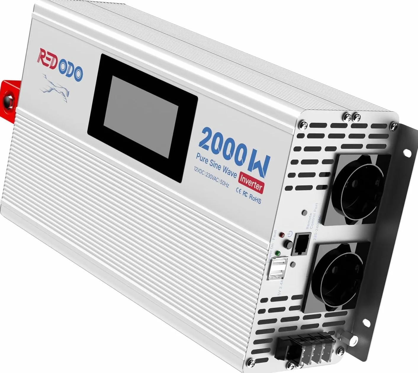 Redodo Inversor Onda Sinusoidal Pura 2000W 2V DC a 230V AC Convertidor para Camping,Inversor Energía Solar con 2xSalidas de CA,Pantalla de Monitorización con Visualización de Estado en Tiempo Real