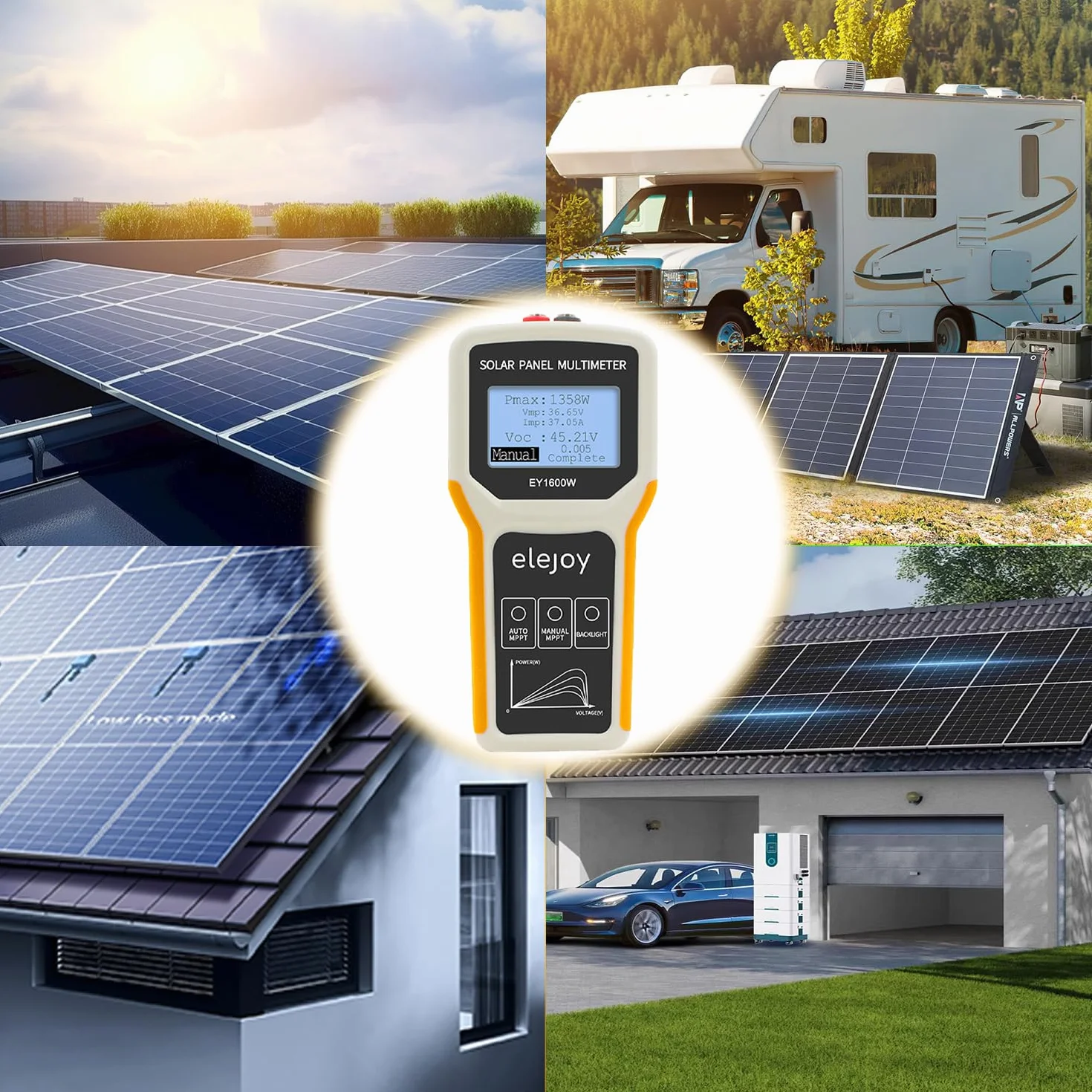 SolaMr 1600W Multímetro Fotovoltaico MPPT con LCD Claro, Inteligente MPPT Circuito Abierto Resolución de Problemas de Voltaje y Pruebas de Datos para Pruebas de Energía Solar Fotovoltaica -EY 1600W